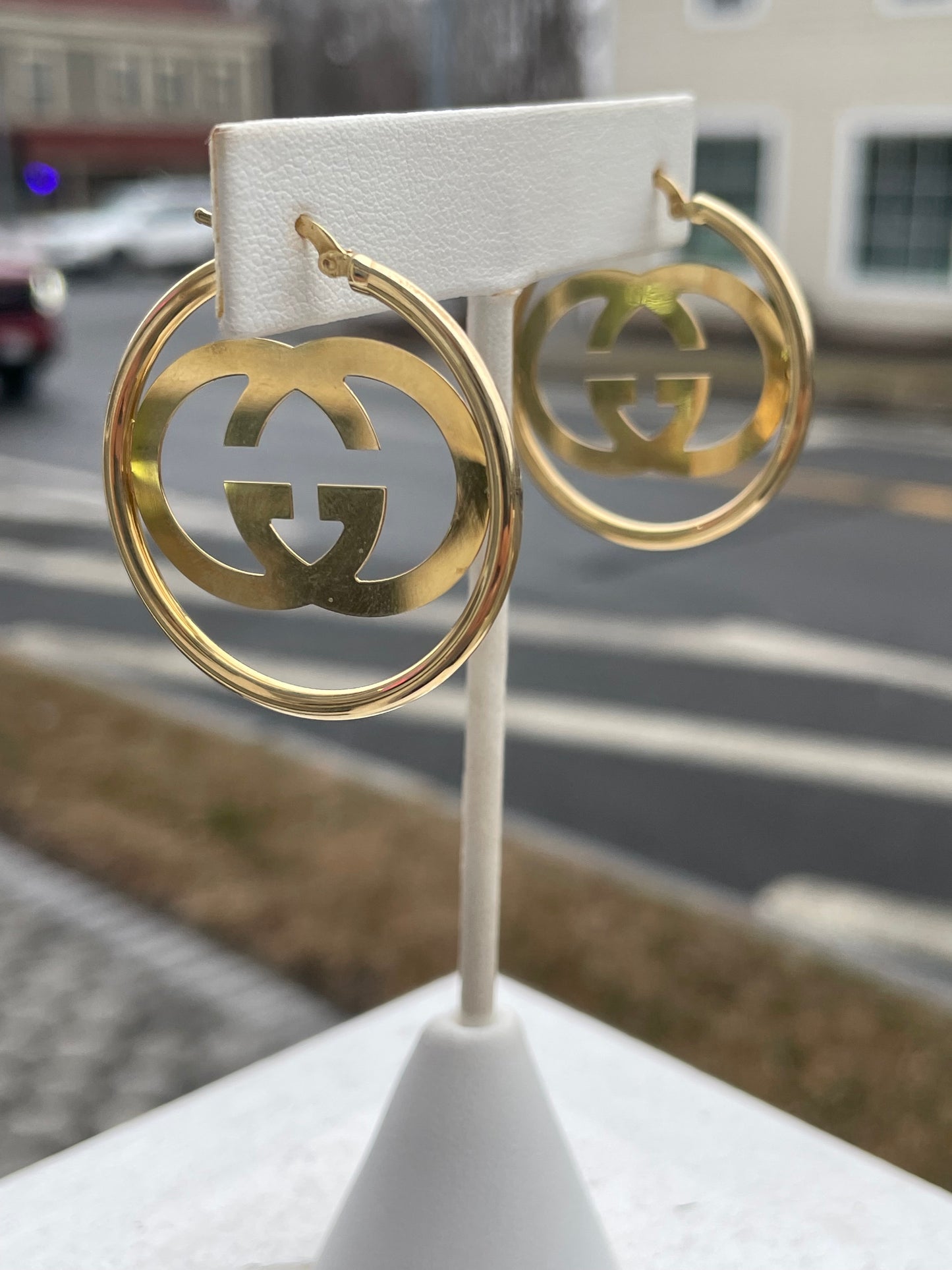 14k Gold Gucci Style Interlocking G’s Hoop Earrings