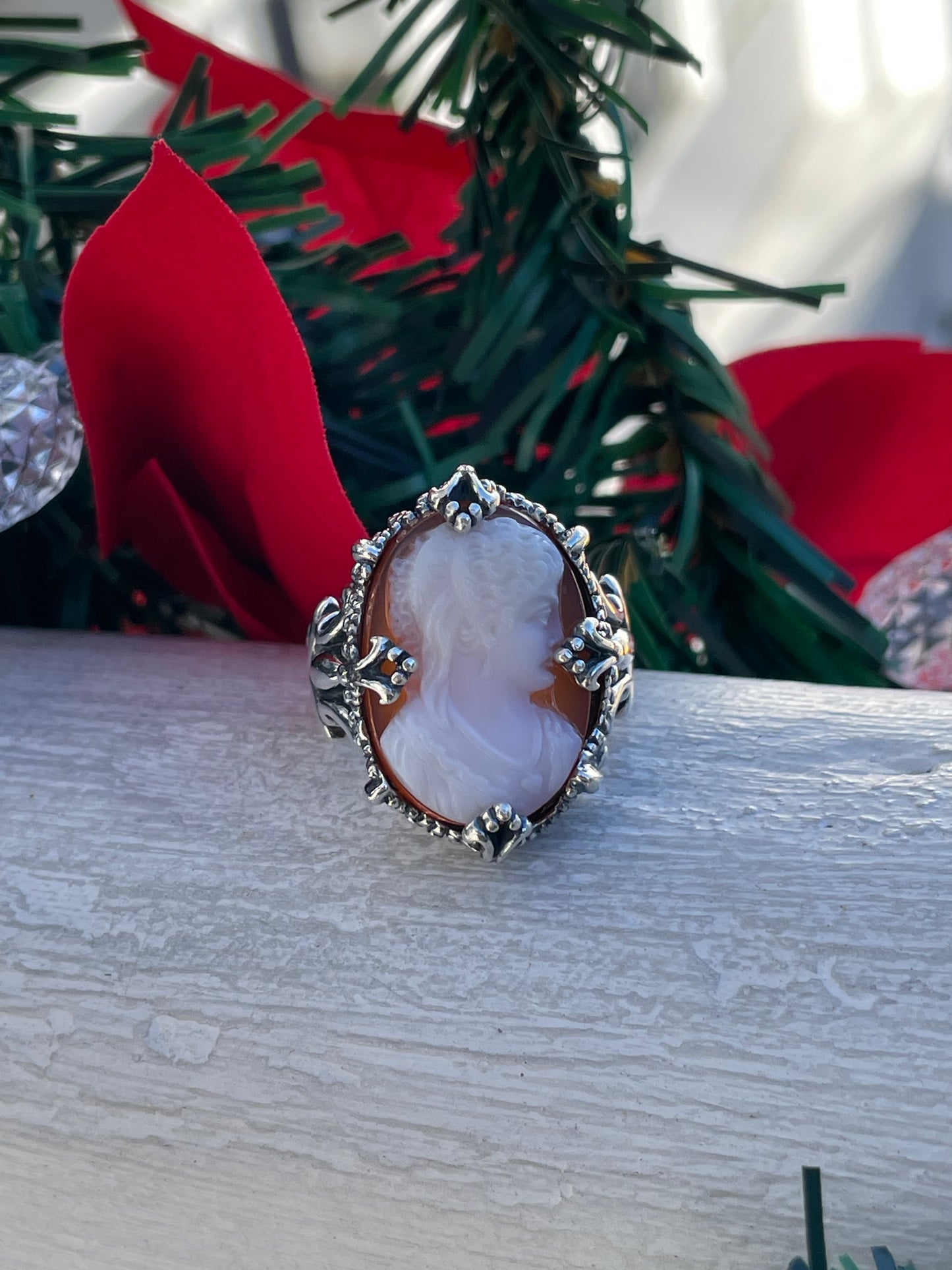 925 Sterling Silver Designer Carolyn Pollack Large Cameo Ring Size 10