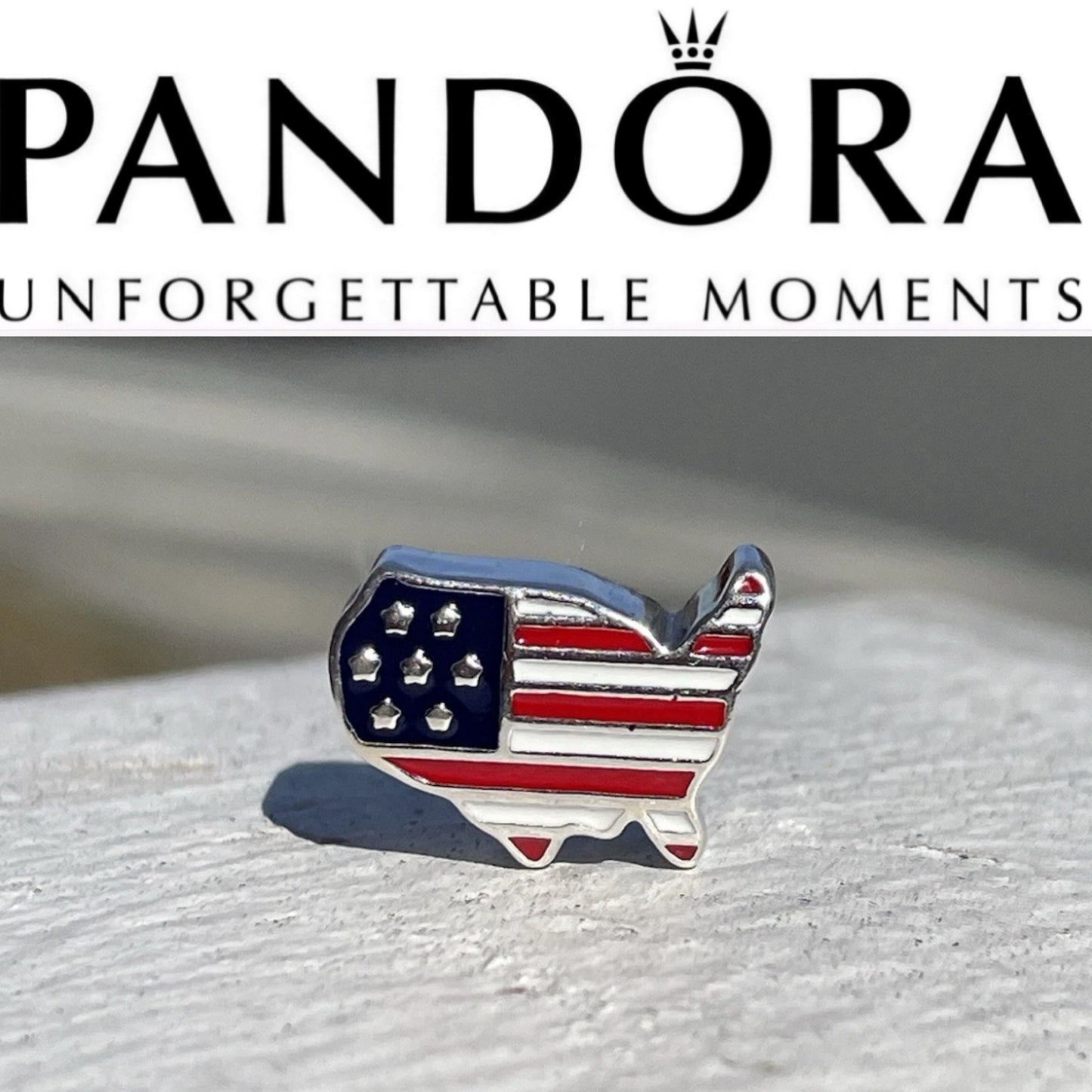 Retired Pandora United States USA Flag Country Outline Charm