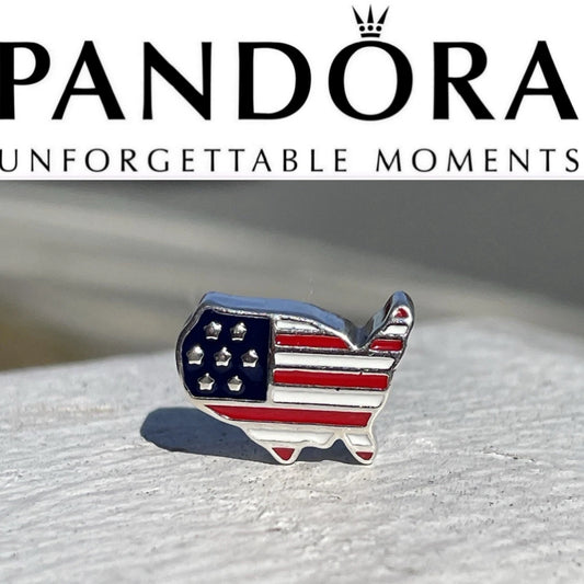 Retired Pandora United States USA Flag Country Outline Charm