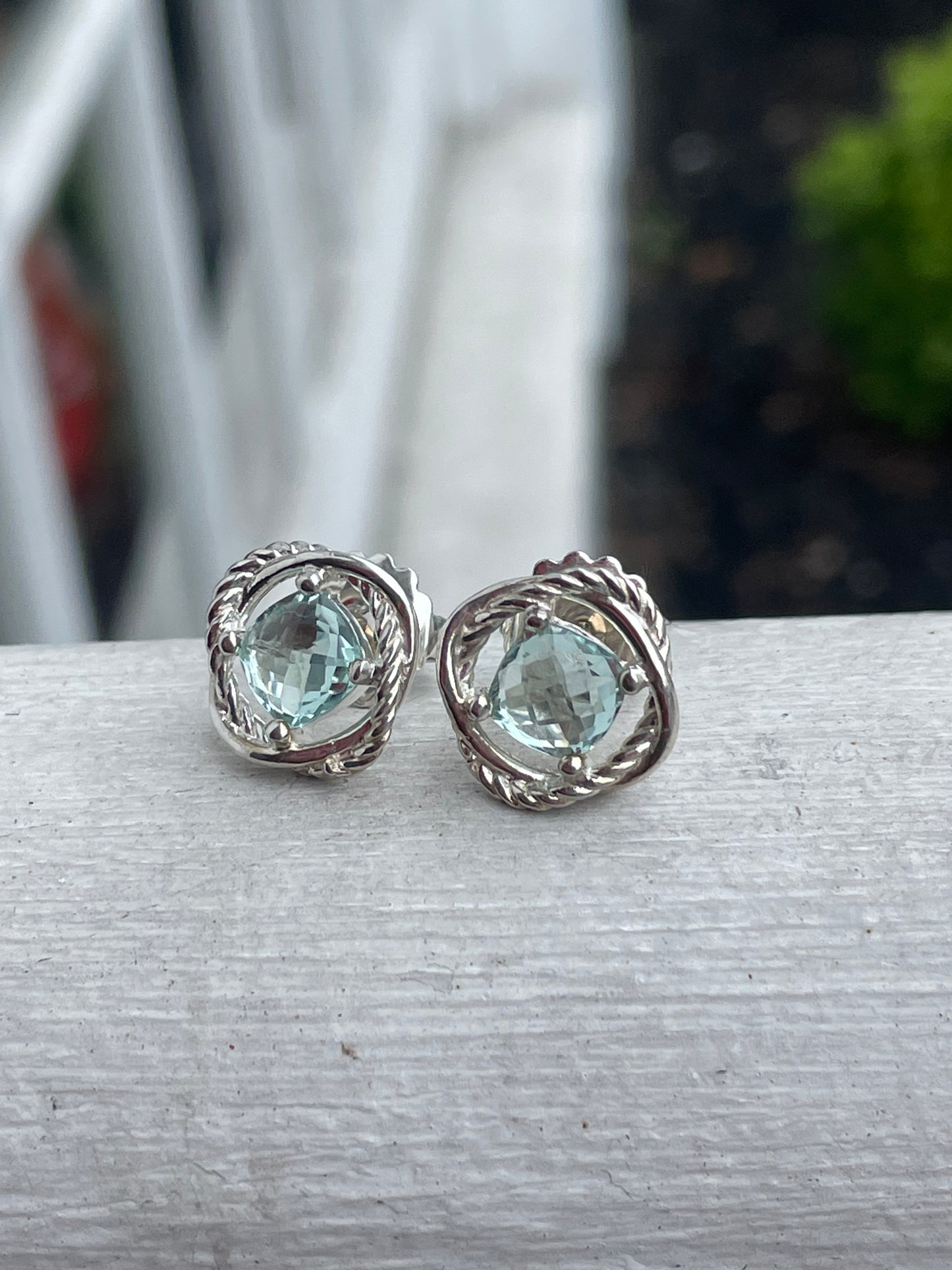 Designer David Yurman 925 Sterling Silver & 14k Gold Aquamarine Infinity Earrings