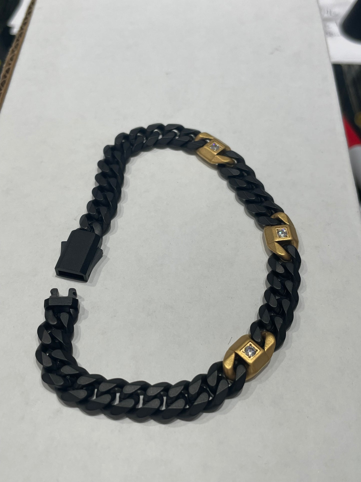 Stainless Steel Black & Gold Color Curb Link Bracelet