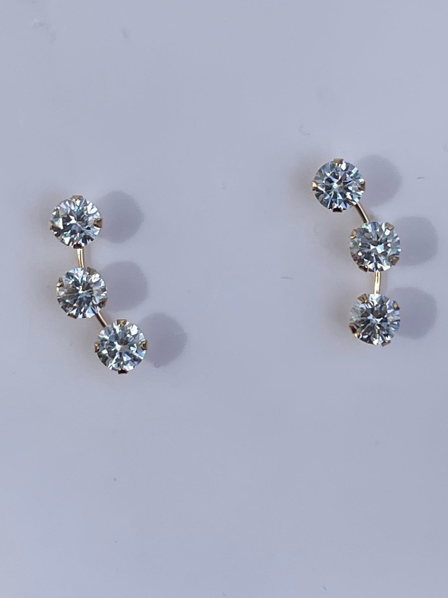 14k Gold PPF Ear Climber Clear Zirconia Stud Earrings