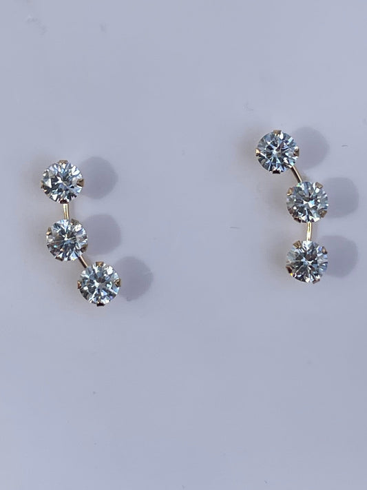 14k Gold PPF Ear Climber Clear Zirconia Stud Earrings