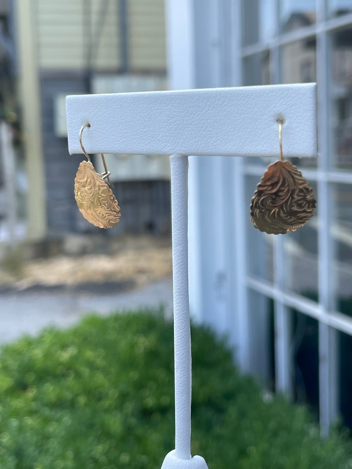 14k Gold Vintage Shield Drop Earrings circa 1960s