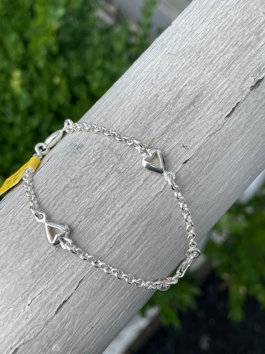 925 Sterling Silver Open Heart Link Bracelet