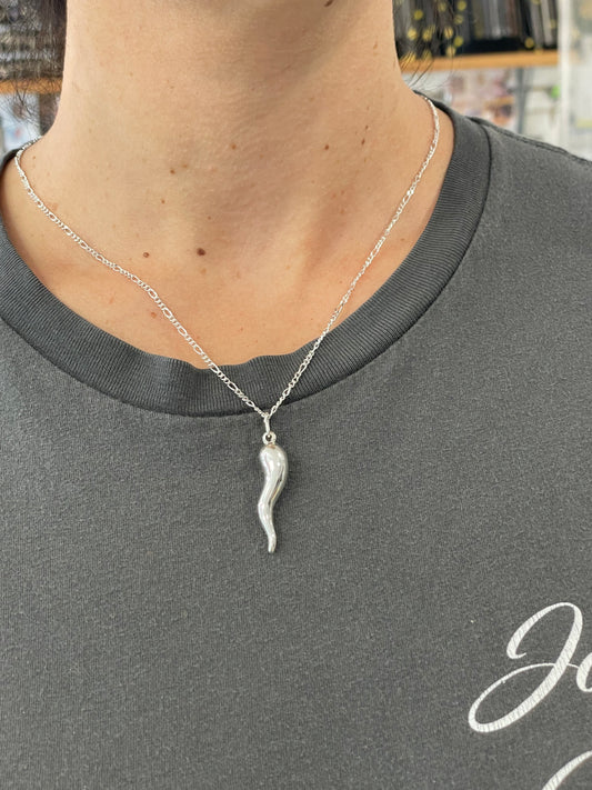 925 Sterling Silver Italian Horn Necklace