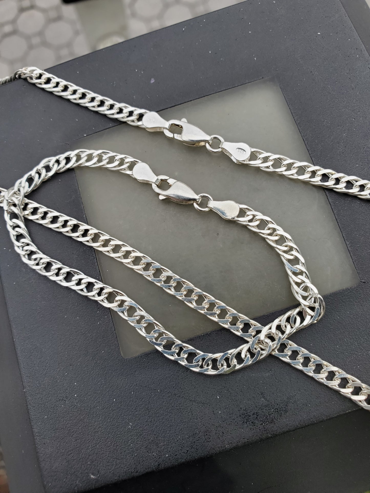 925 Sterling Silver Rambo Curb Link Necklace & Bracelet Set