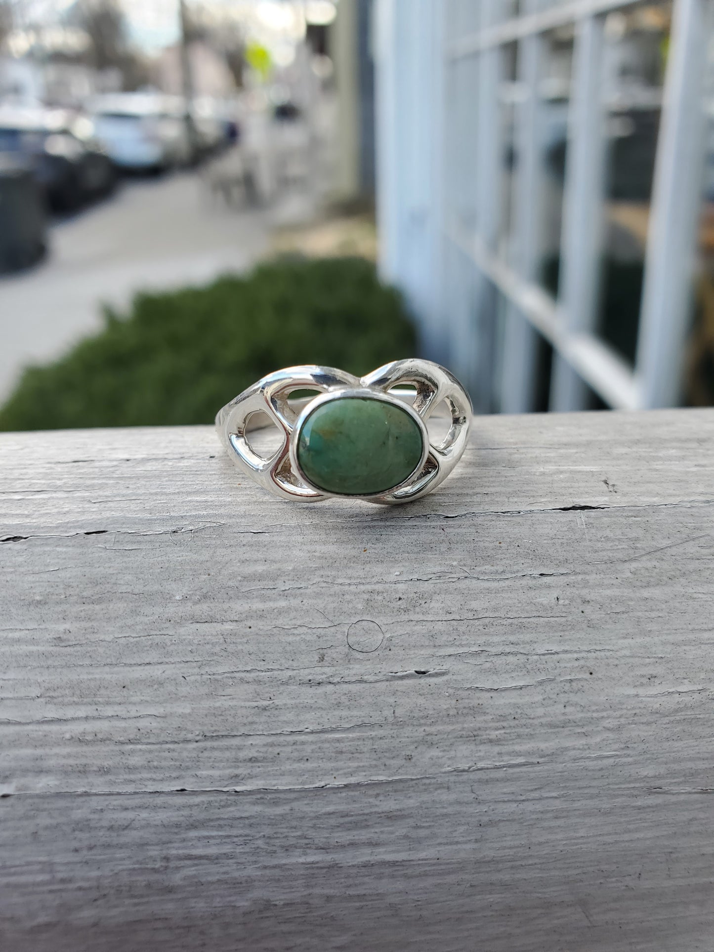 925 Sterling Silver Oval Prehnite Openwork Band Ring