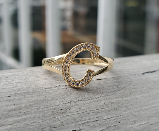 14k Solid Gold C Cubic Zirconia Initial Ring