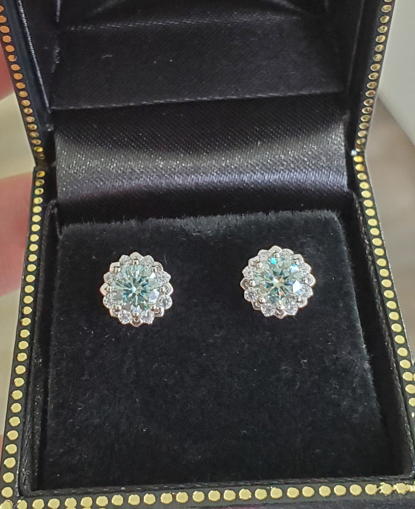925 Sterling Silver Light Blue Moissanite & Zirconia Halo Studded Earrings