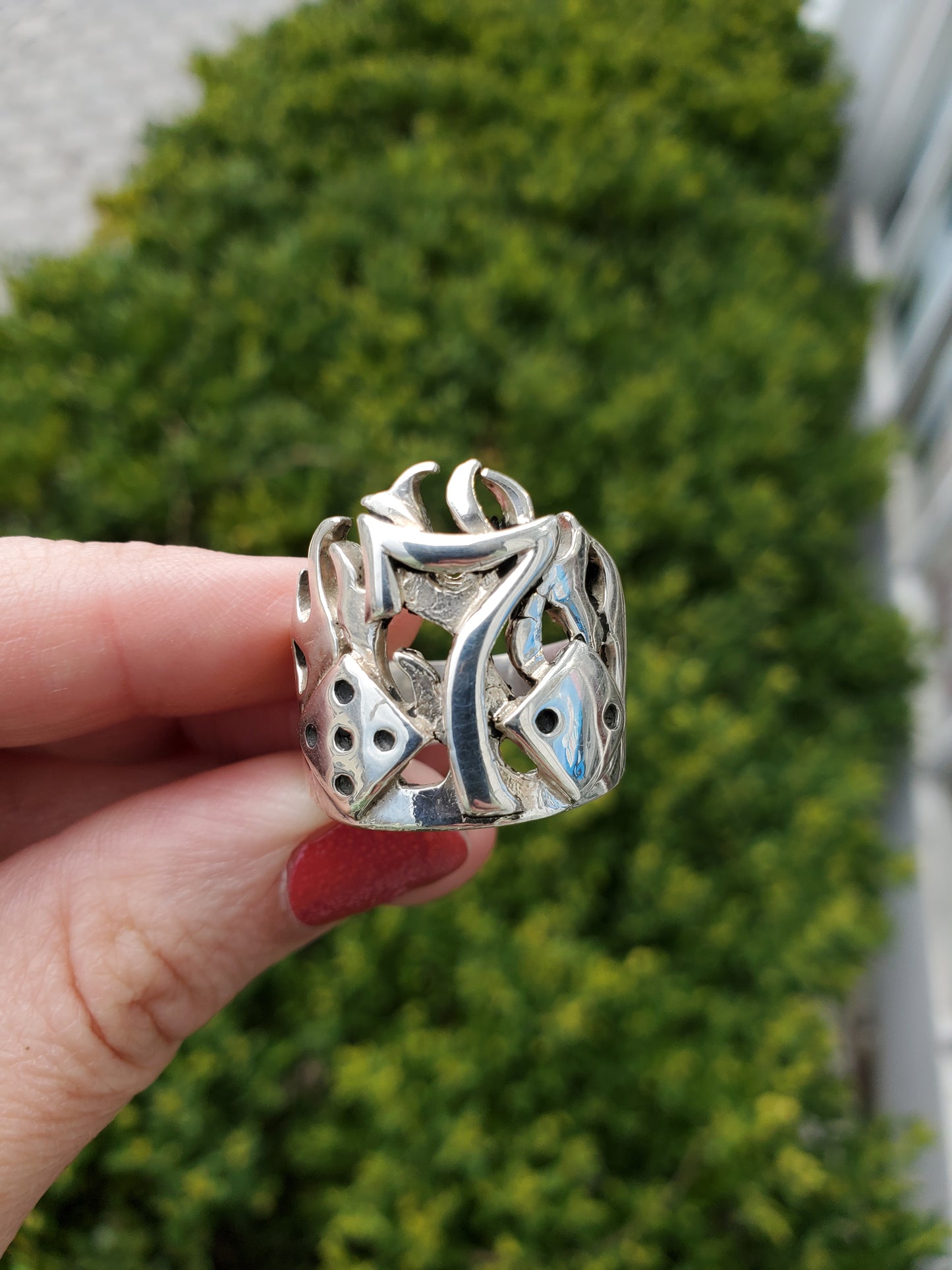 925 Sterling Silver Men's Lucky 7 Gambler Dice Fire Ring