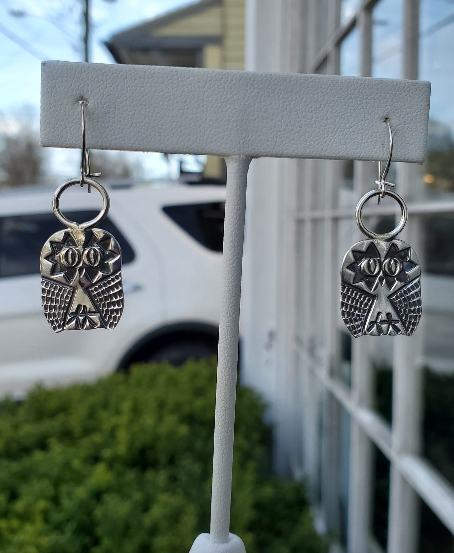 925 Sterling Silver Owl Oxidized Straus Dangle Earrings