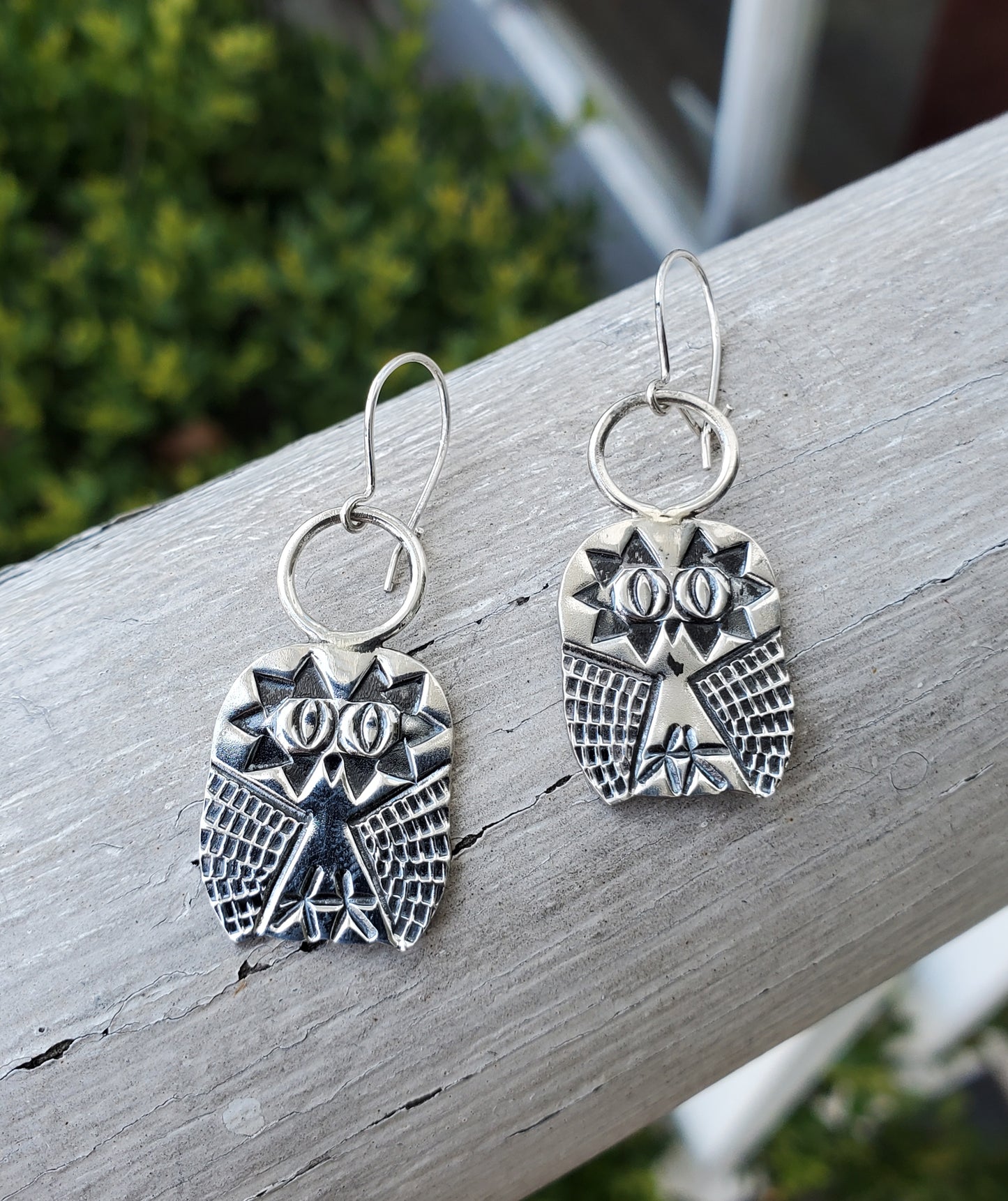 925 Sterling Silver Owl Oxidized Straus Dangle Earrings