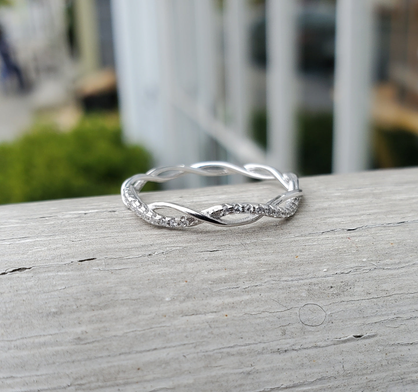 925 Sterling Silver Twist Zirconia   Band Ring