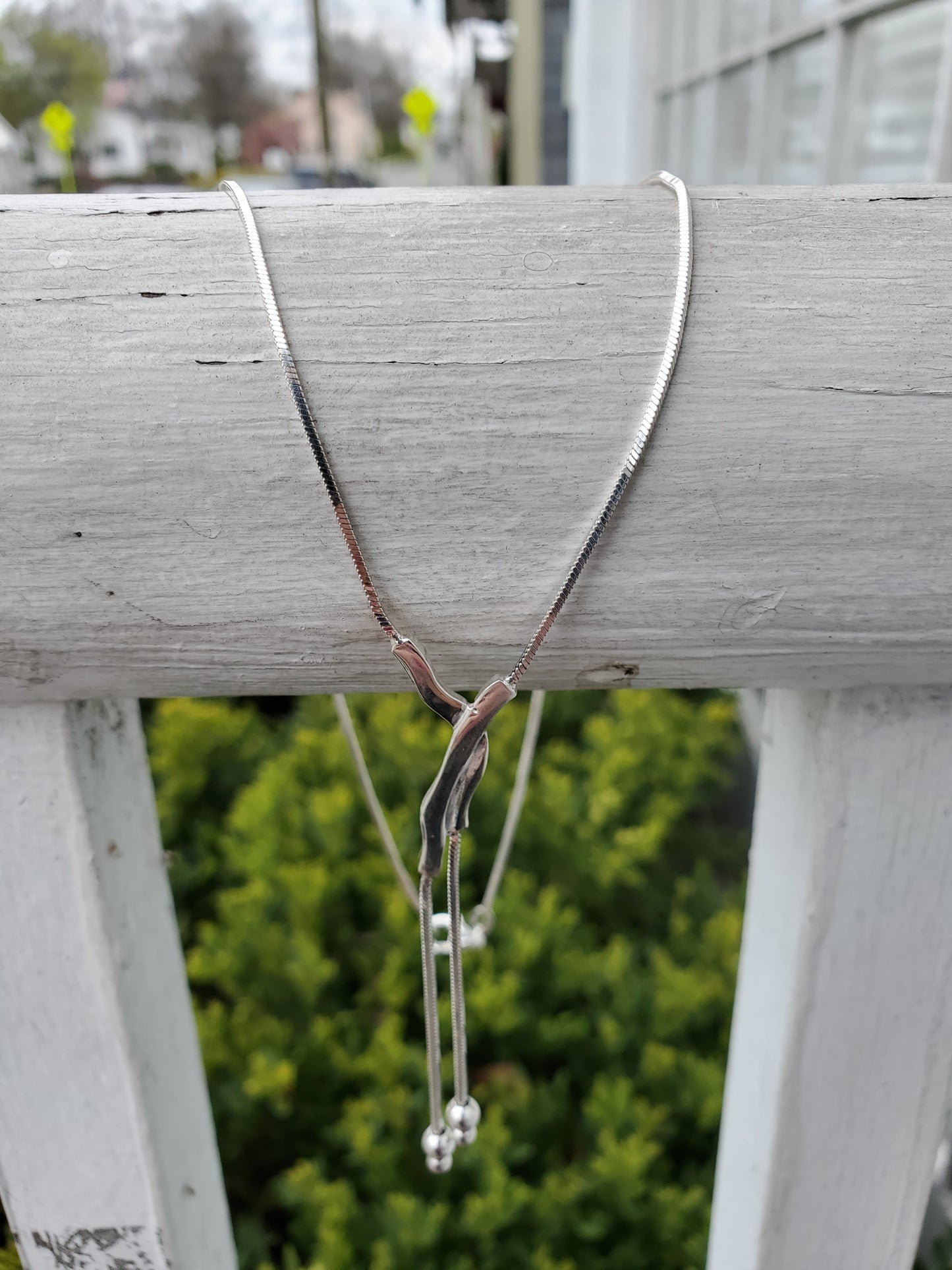 925 Sterling Silver "Go with the Flow" Lariat Beaded Snake Chain Drop Necklace
