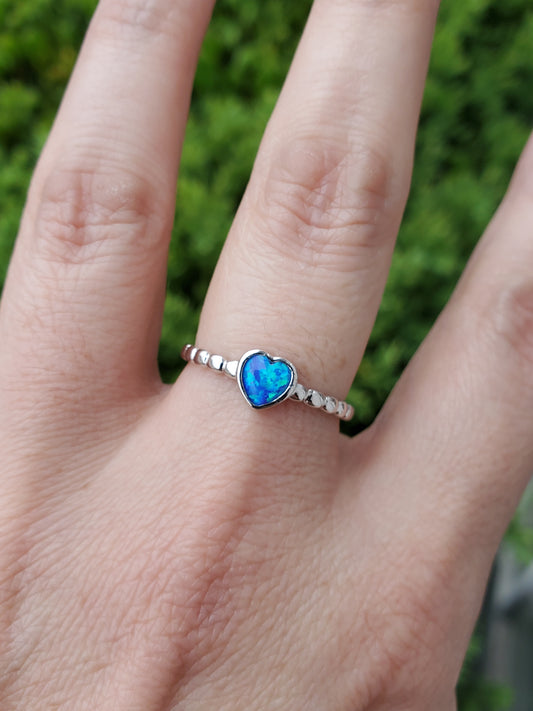 925 Sterling Silver Blue Opal Beaded Band Ring