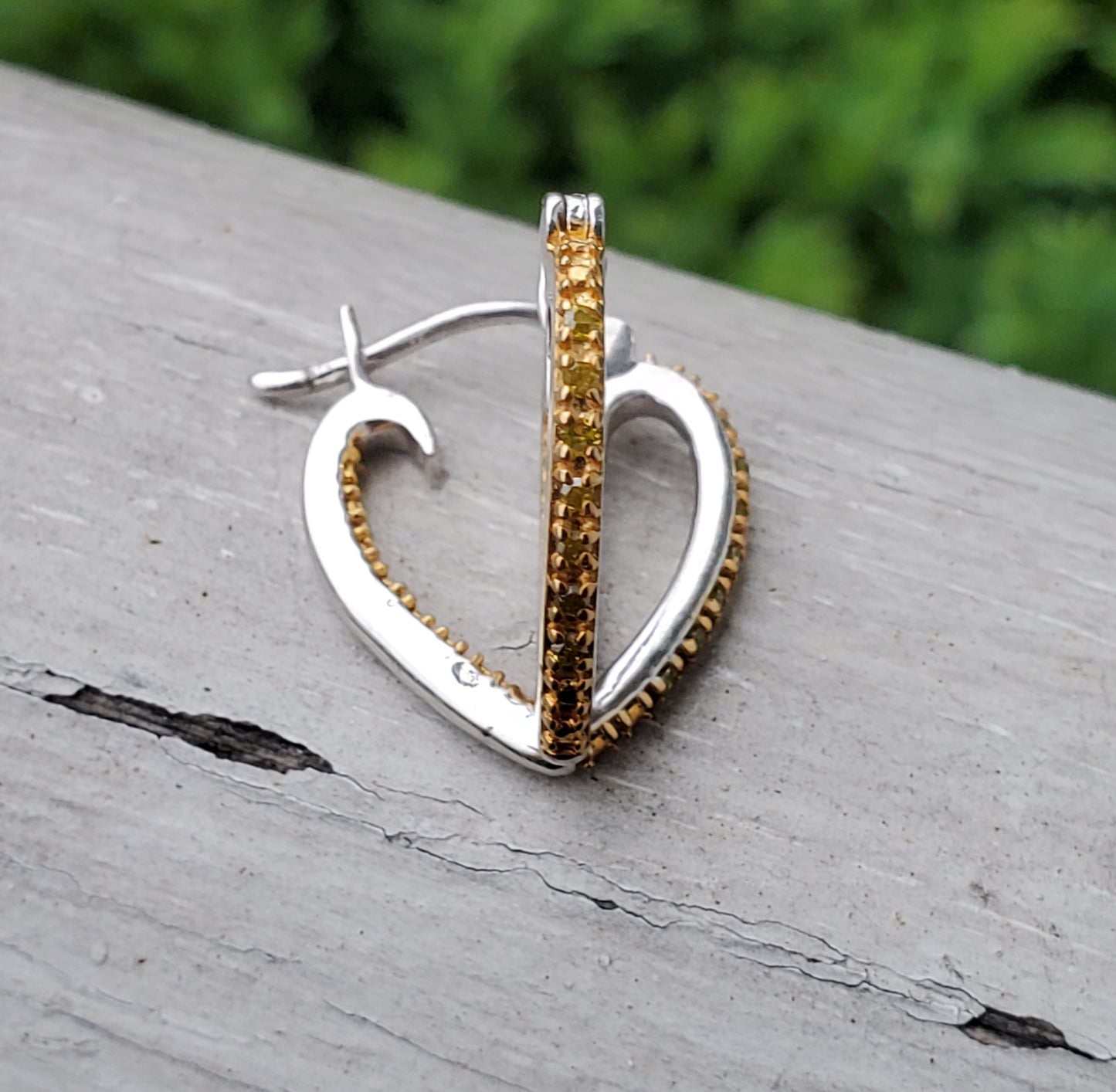 925 Sterling Silver & 14k Gold Vermeil Canary Yellow Diamond Heart Hoop Earrings