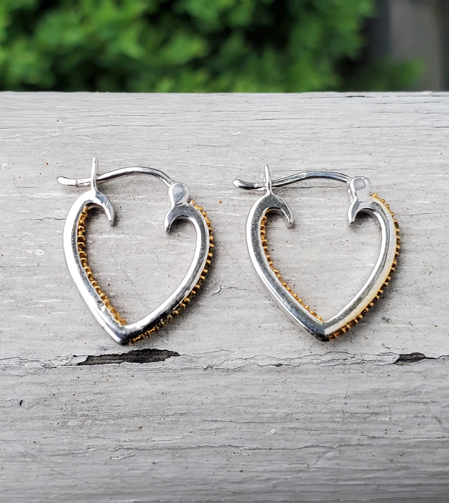 925 Sterling Silver & 14k Gold Vermeil Canary Yellow Diamond Heart Hoop Earrings