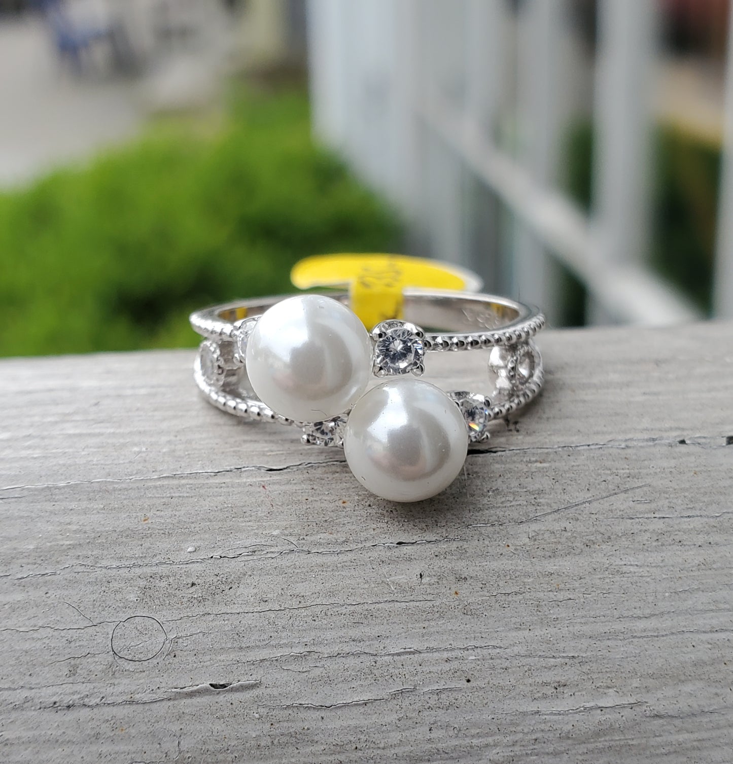 925 Sterling Silver Two of a Kind  Pearl Helix Zirconia Ring sz:8