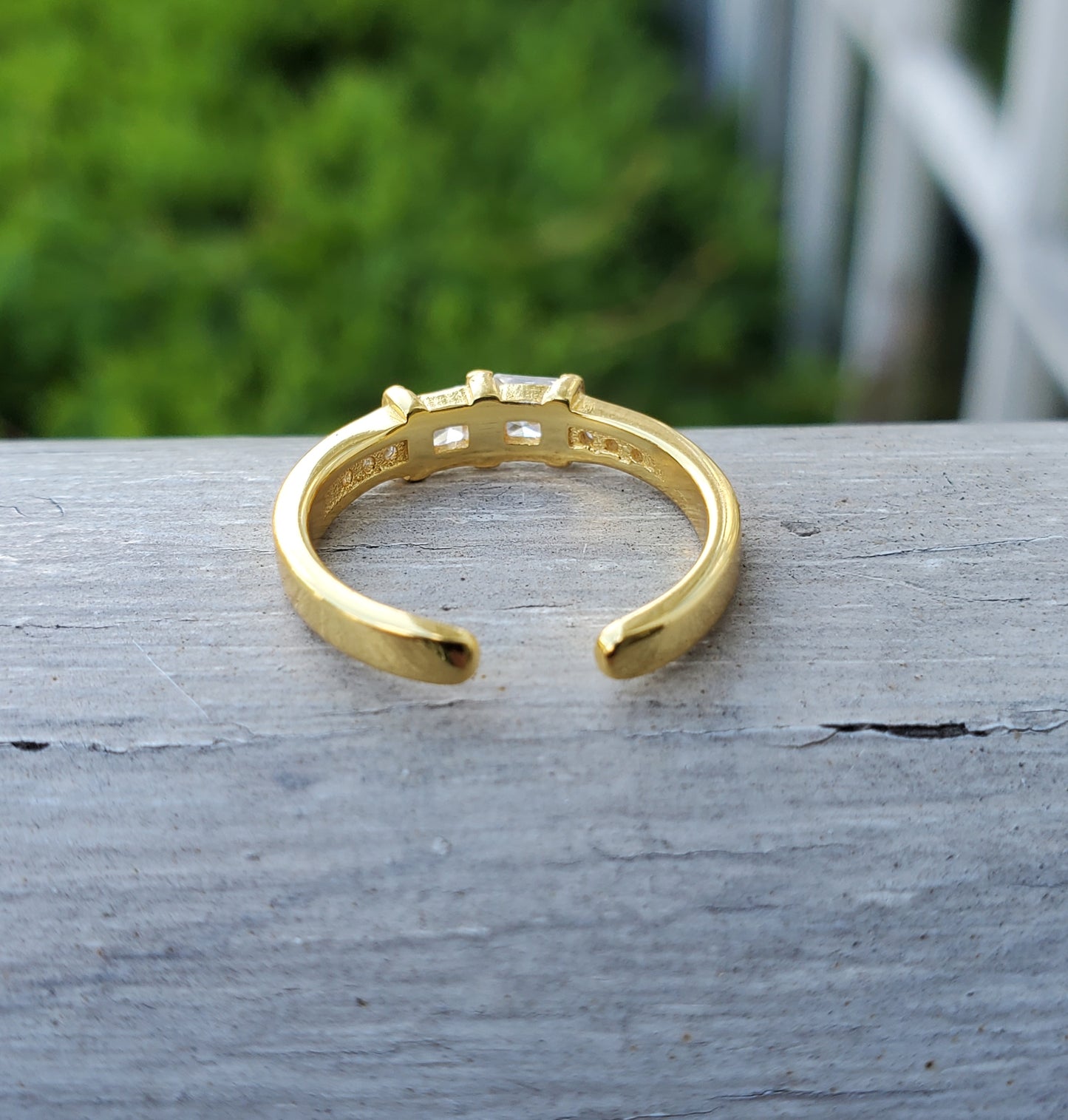 925 Sterling Silver Vermeil Princess Cut Zirconia Adjustable Toe/ Mid-Finger Ring