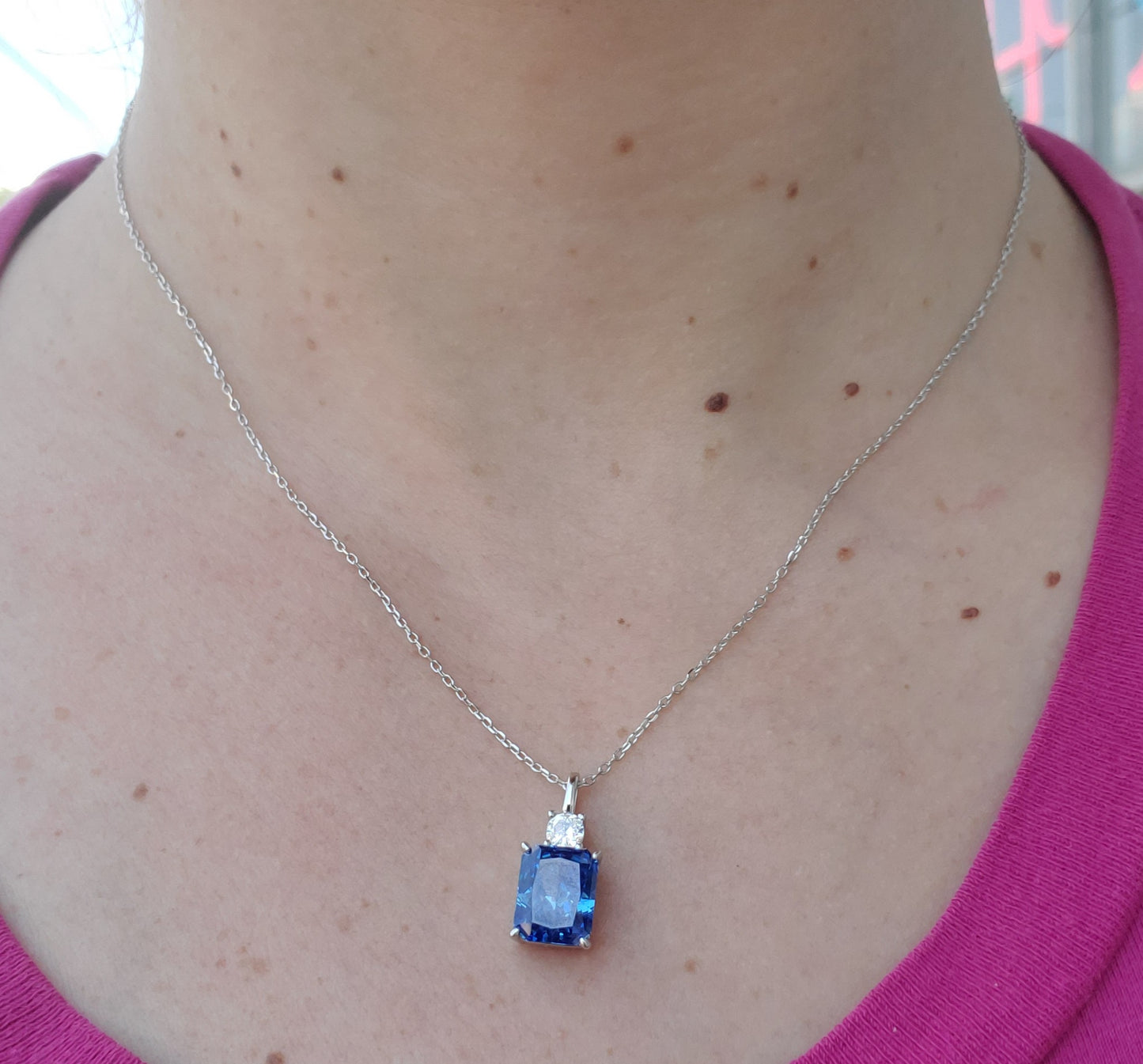 925 Sterling Silver Synthetic Blue Tanzanite Zirconia Necklace