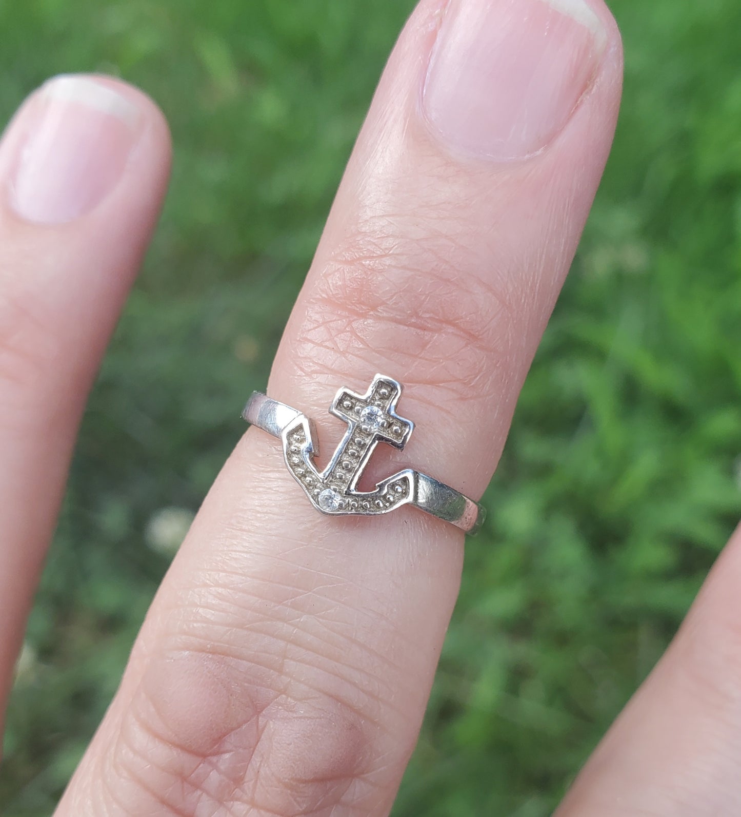 925 Sterling Silver Anchor ⚓️ Zirconia Adjustable Toe/ Mid-Finger Ring