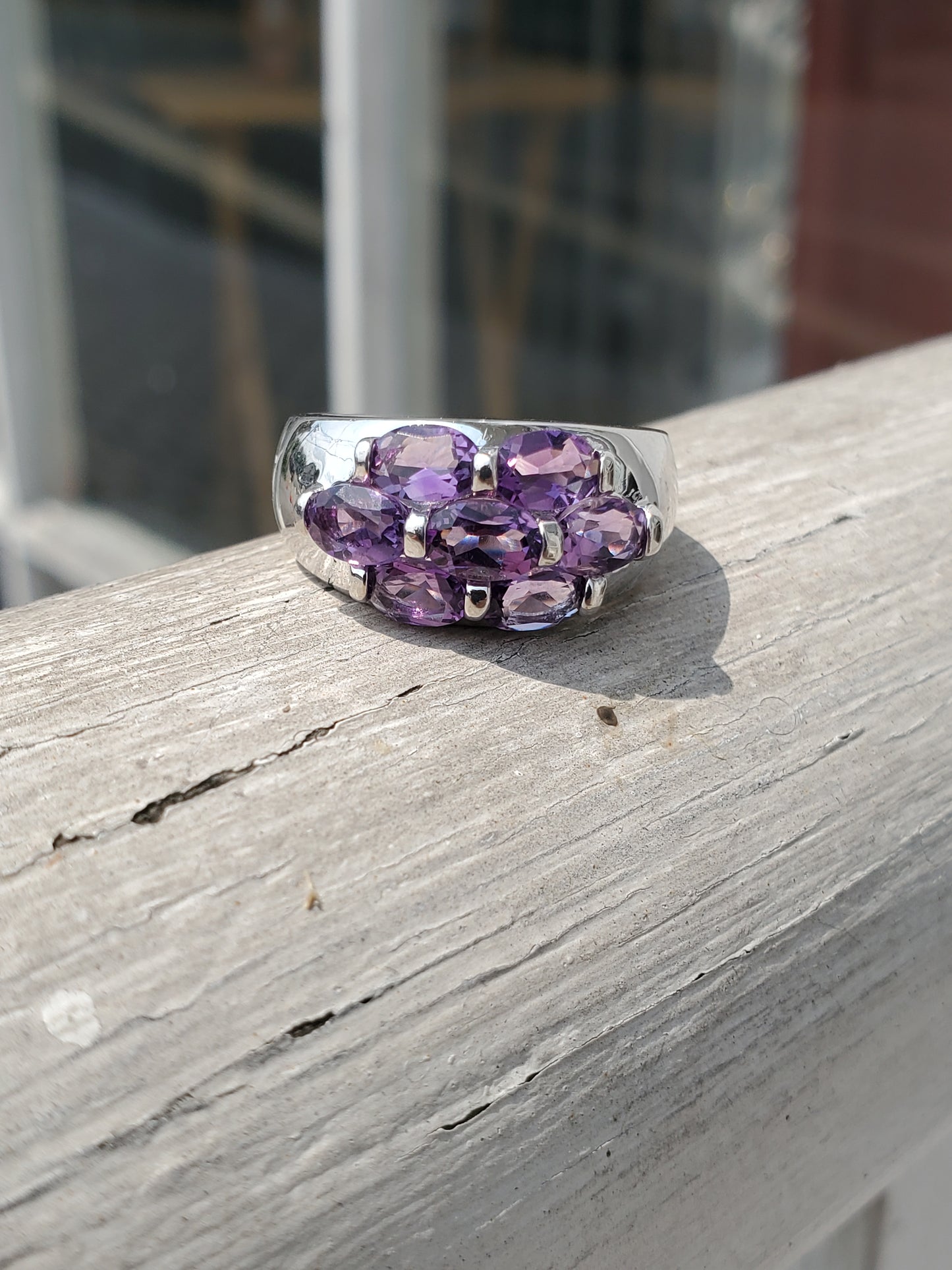 925 Sterling Silver Oval Amethyst Dome Cluster Ring