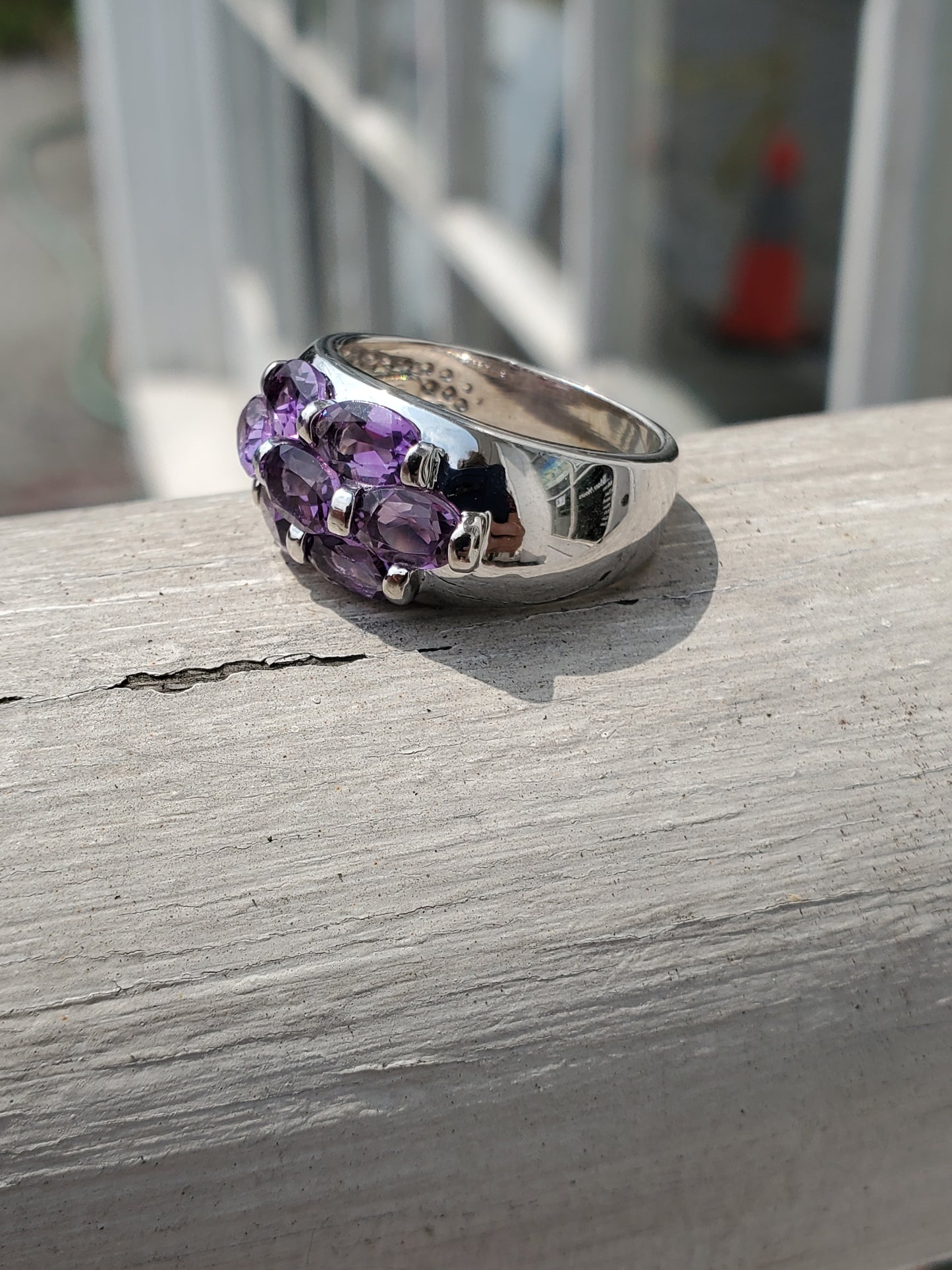 925 Sterling Silver Oval Amethyst Dome Cluster Ring