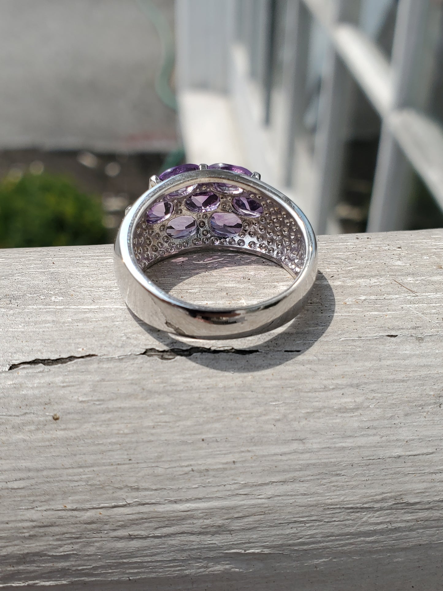 925 Sterling Silver Oval Amethyst Dome Cluster Ring