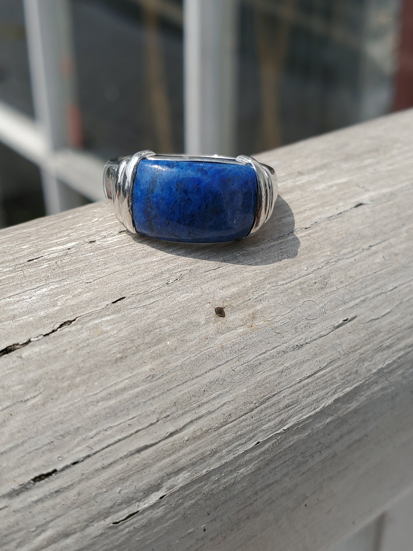 925 Sterling Silver Blue Lapis Curved Band Ring