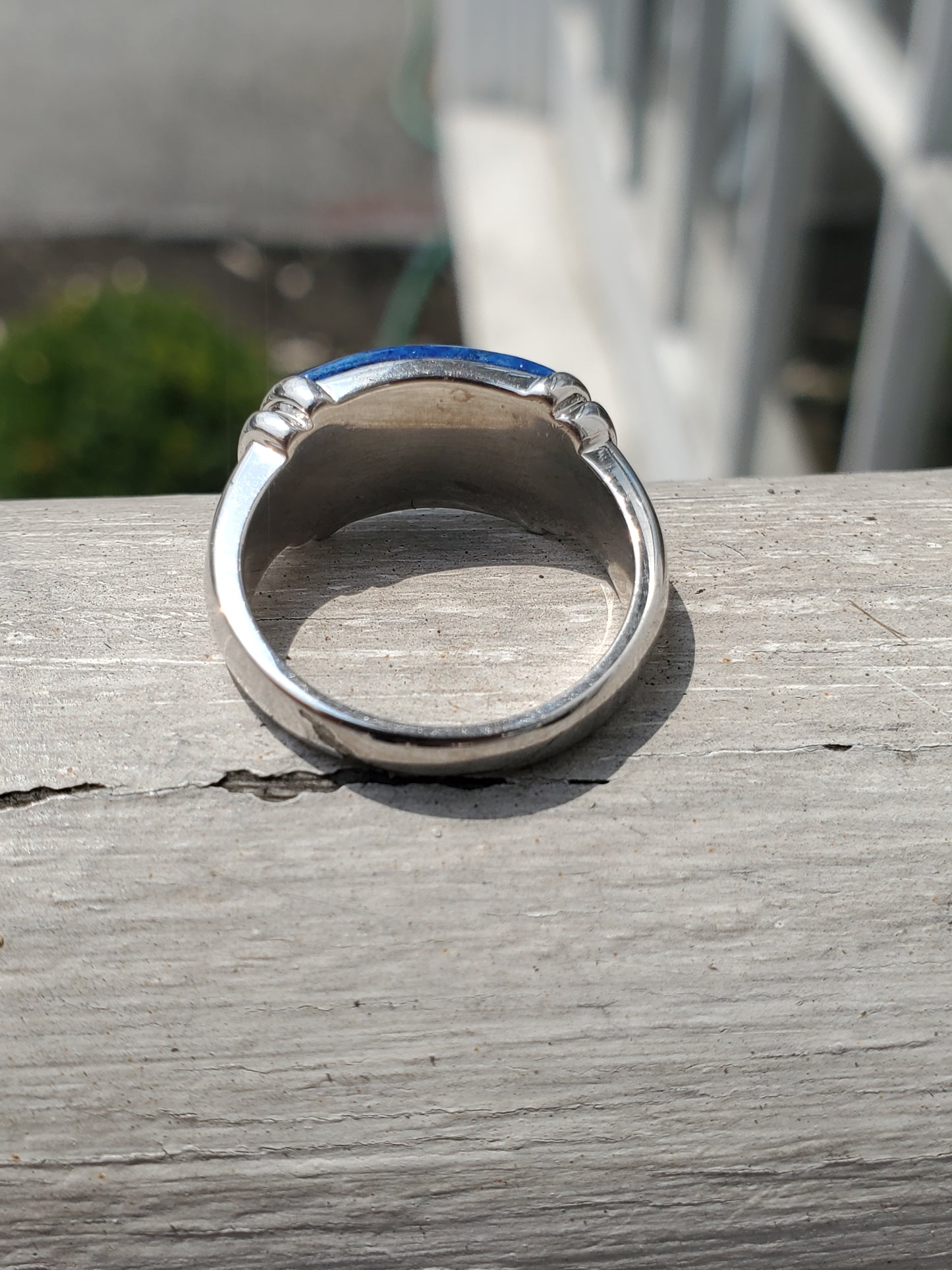 925 Sterling Silver Blue Lapis Curved Band Ring