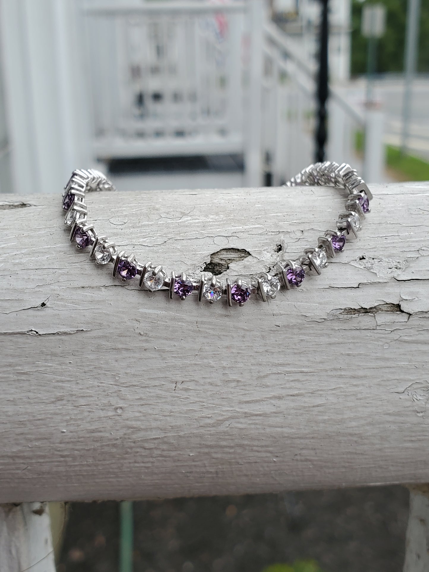 925 Sterling Silver Lab Created Amethyst & Zirconia Tennis Bracelet