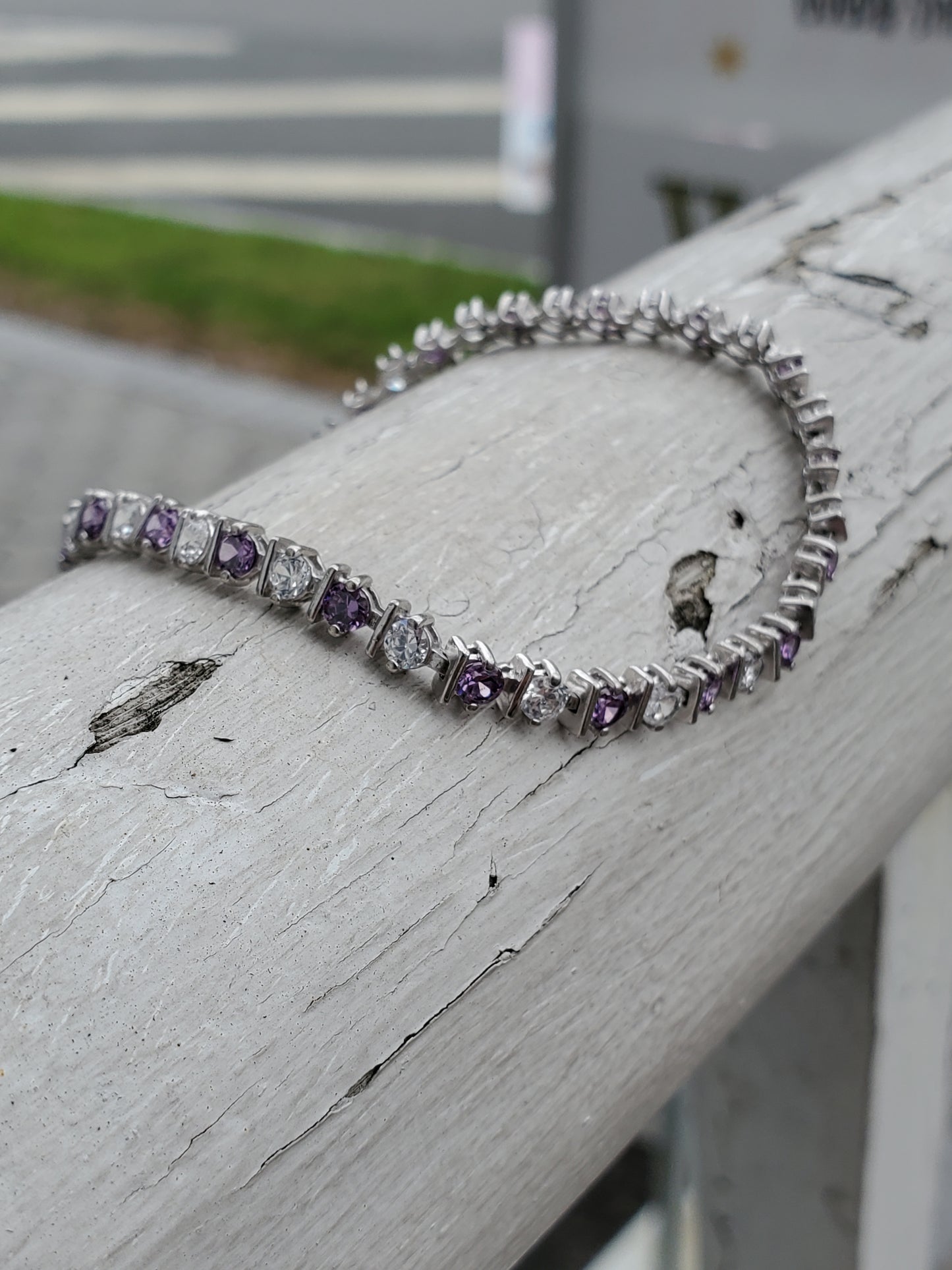 925 Sterling Silver Lab Created Amethyst & Zirconia Tennis Bracelet