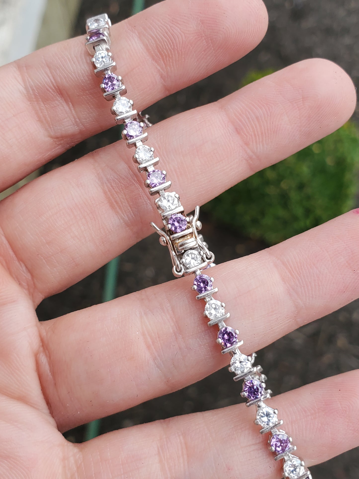 925 Sterling Silver Lab Created Amethyst & Zirconia Tennis Bracelet