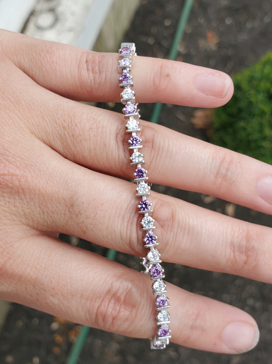 925 Sterling Silver Lab Created Amethyst & Zirconia Tennis Bracelet