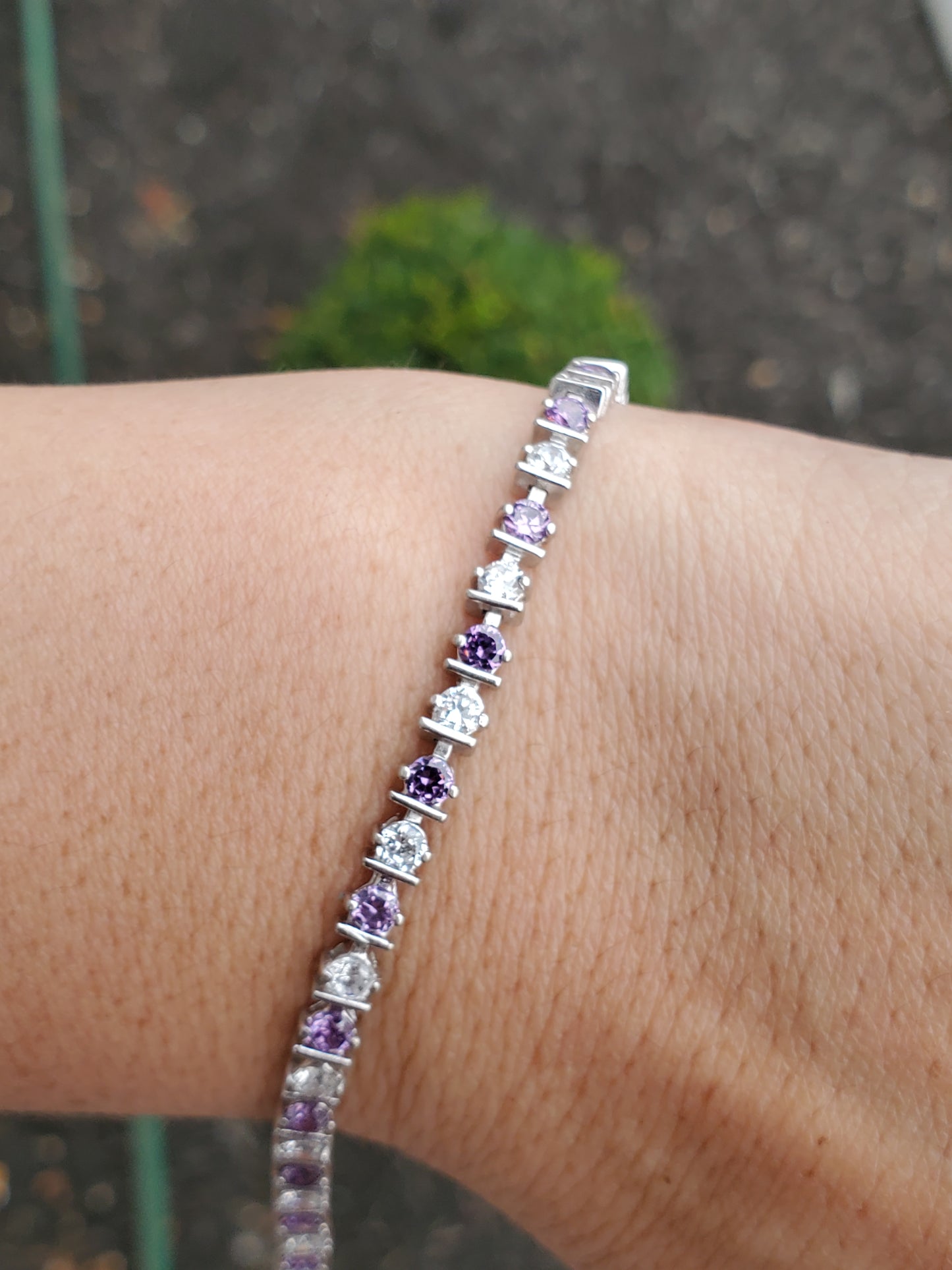 925 Sterling Silver Lab Created Amethyst & Zirconia Tennis Bracelet