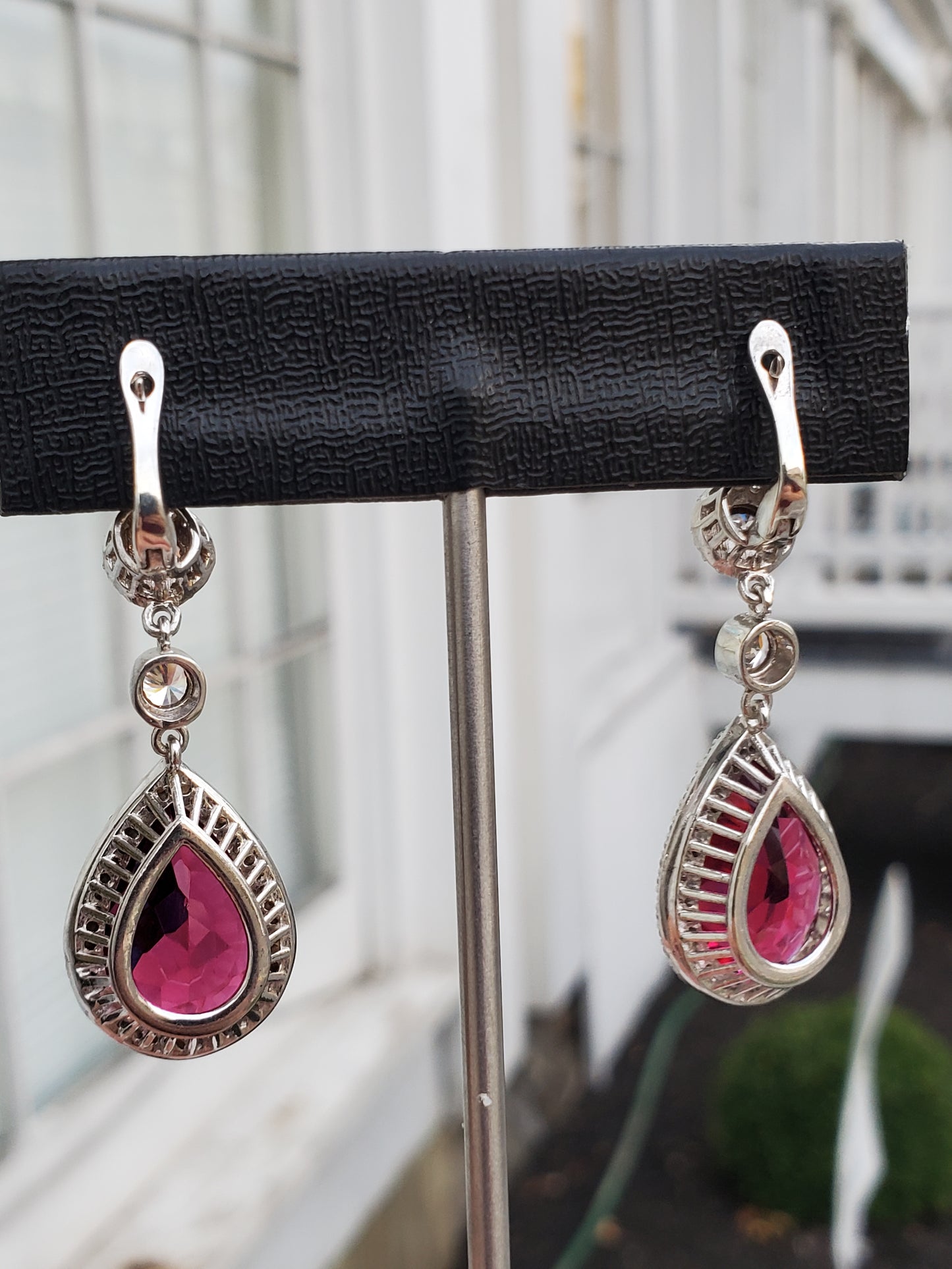 925 Simulated Ruby Pear Chandelier Zirconia Drop Earrings