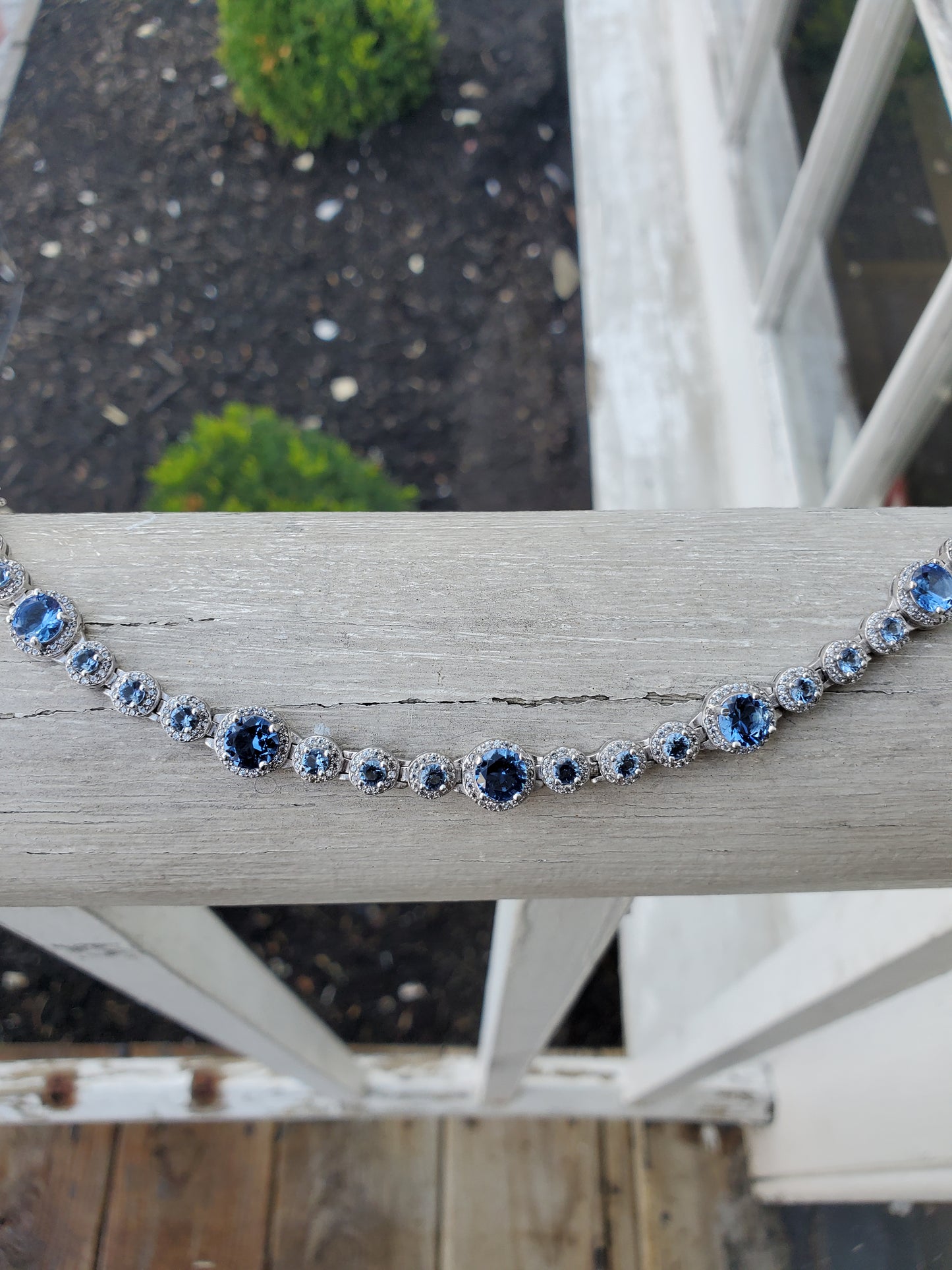 925 Sterling Silver Simulated Tanzanite & Zirconia Tennis Bracelet