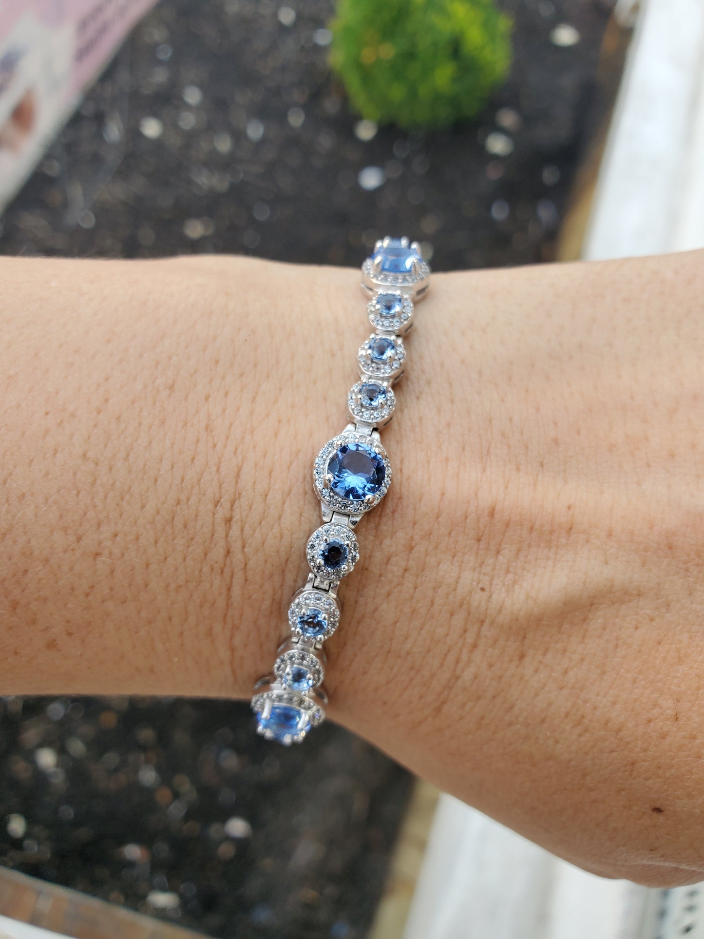 925 Sterling Silver Simulated Tanzanite & Zirconia Tennis Bracelet