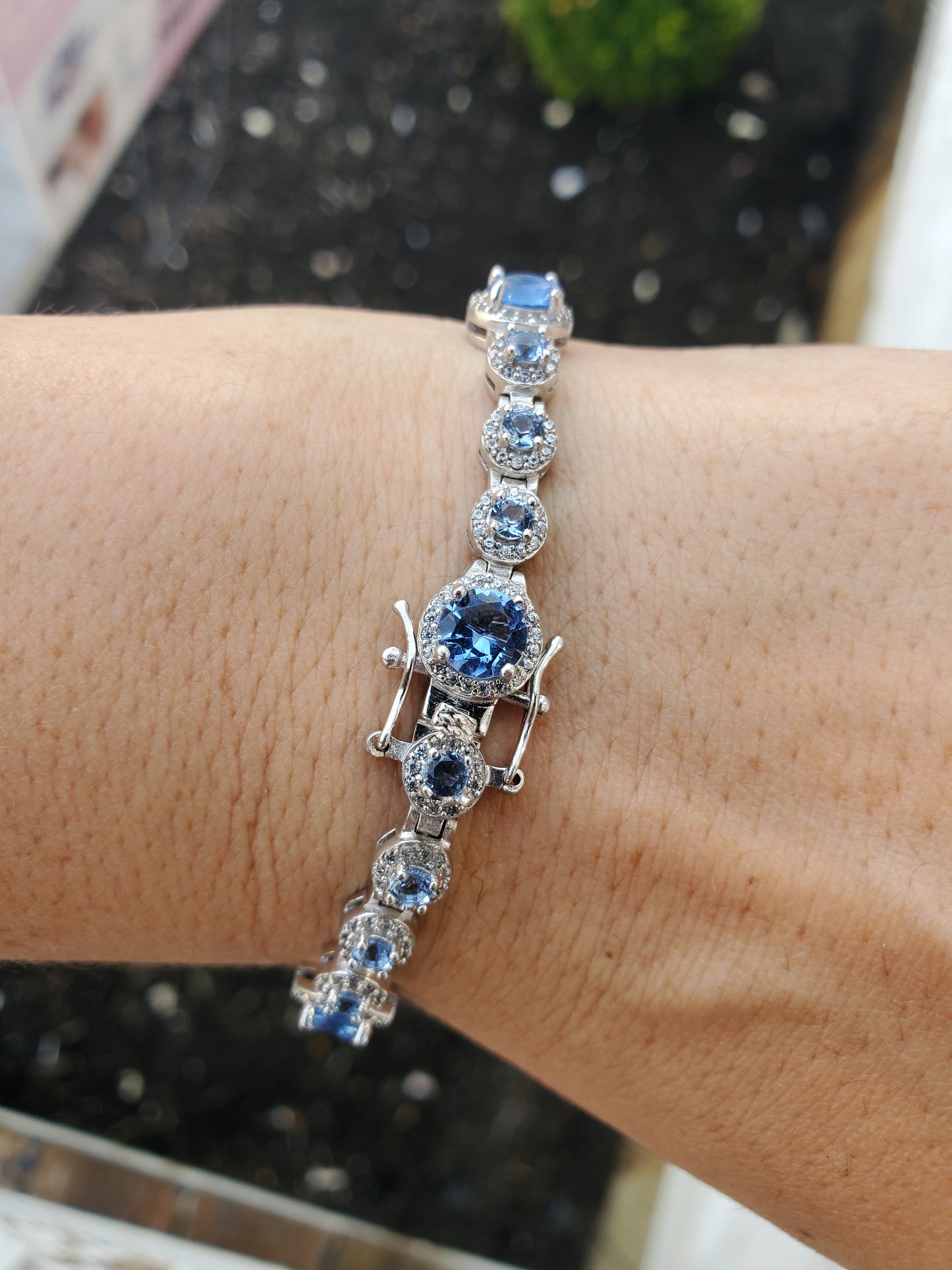 925 Sterling Silver Simulated Tanzanite & Zirconia Tennis Bracelet