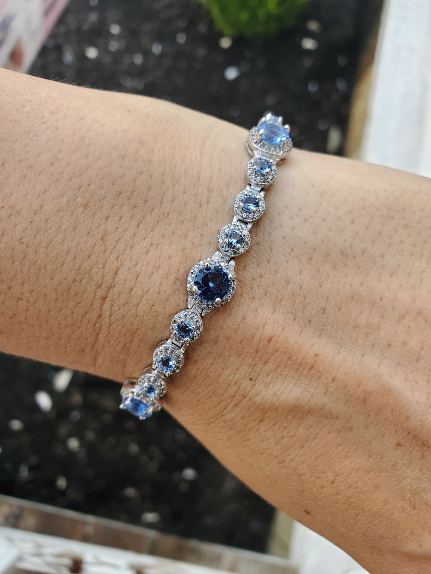 925 Sterling Silver Simulated Tanzanite & Zirconia Tennis Bracelet