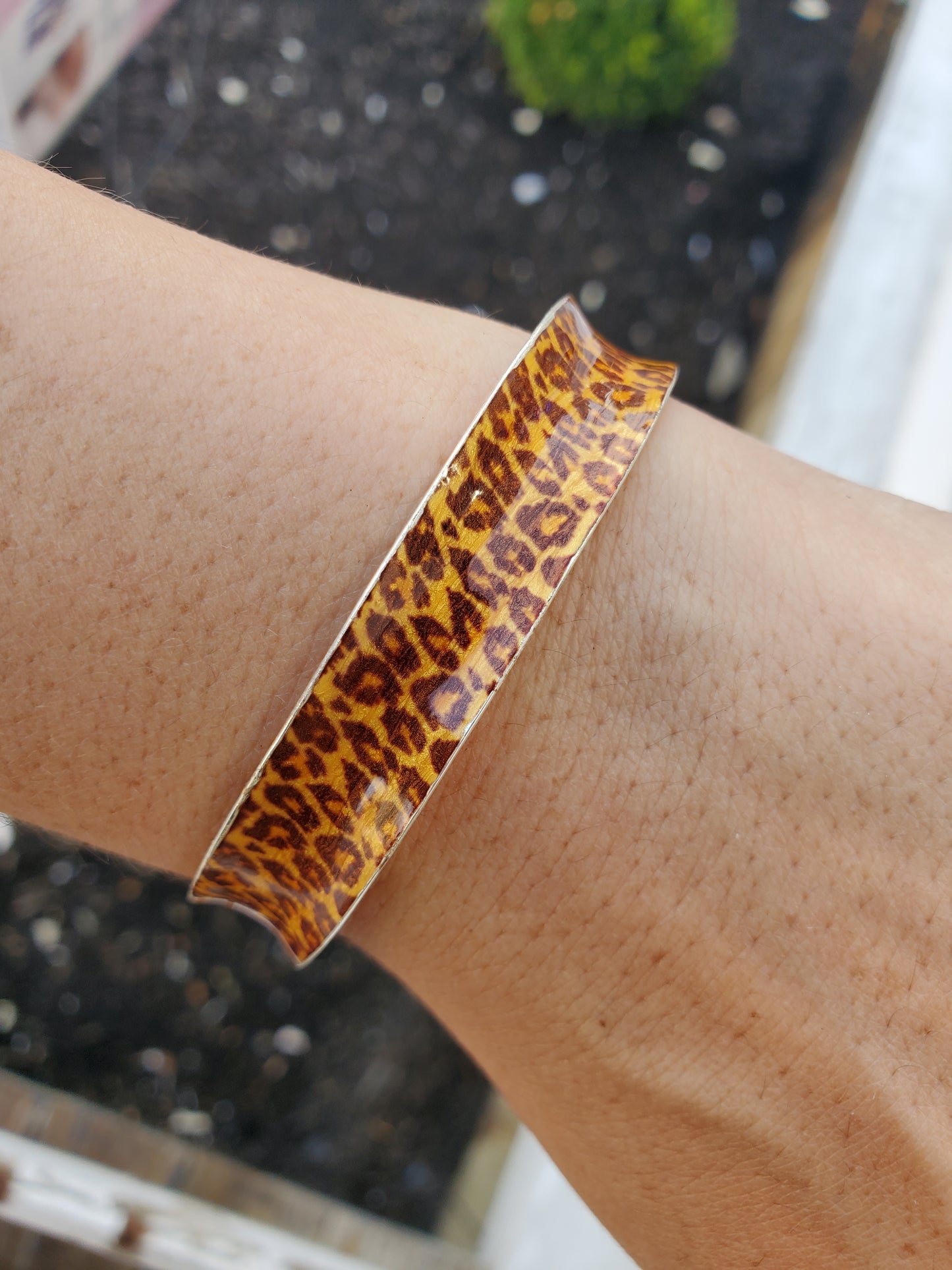 925 Sterling Silver Animal Print Enamel Bangle Cuff Bracelets