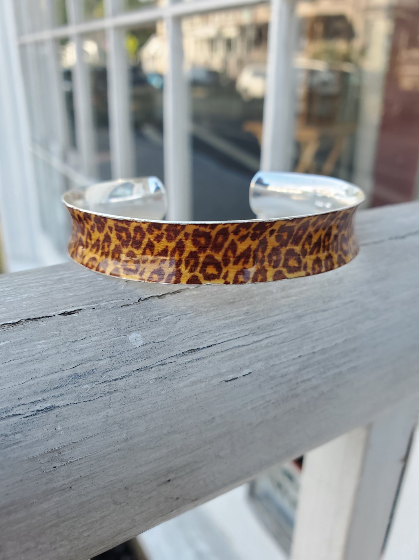 925 Sterling Silver Animal Print Enamel Bangle Cuff Bracelets