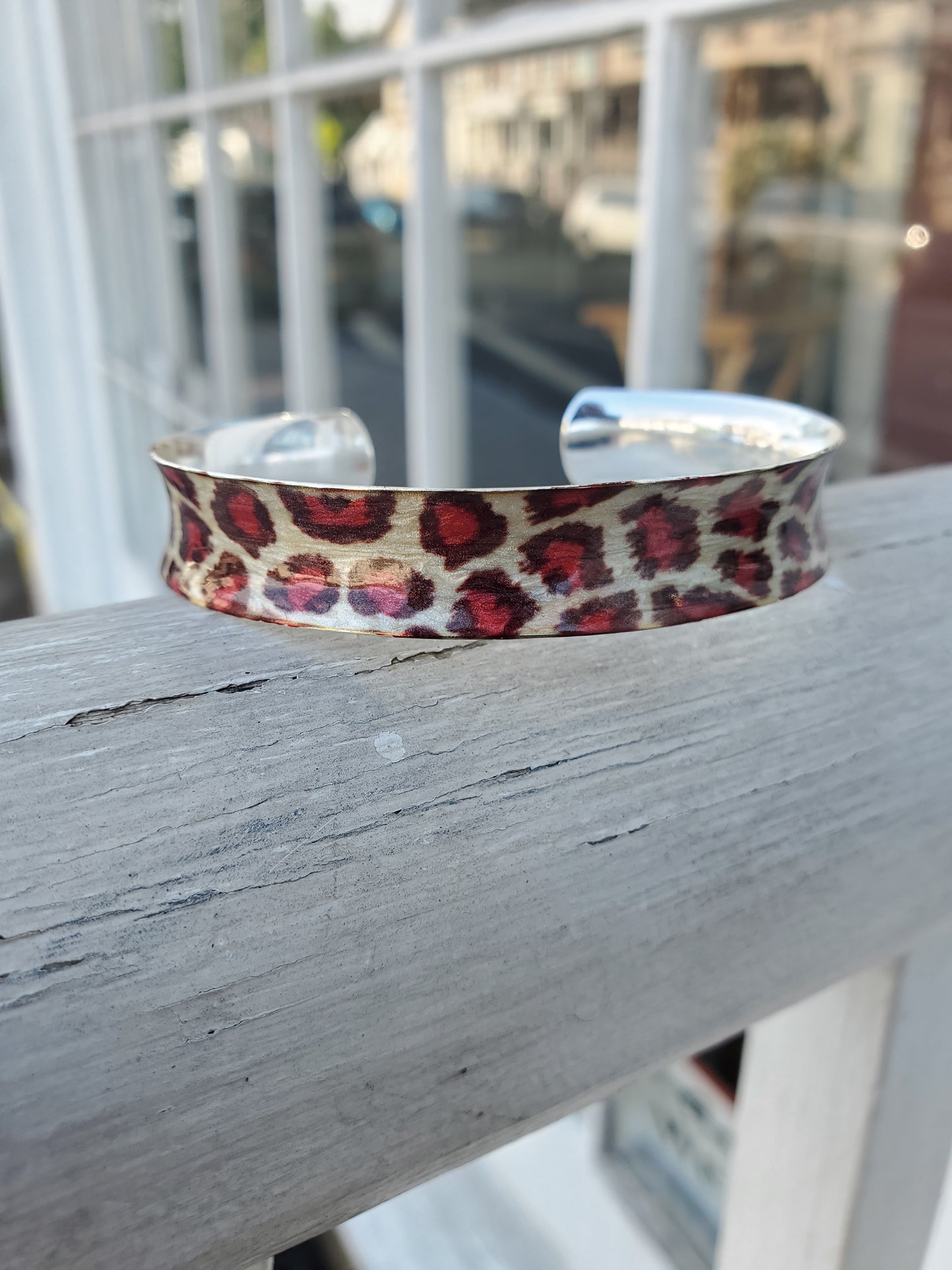 925 Sterling Silver Animal Print Enamel Bangle Cuff Bracelets