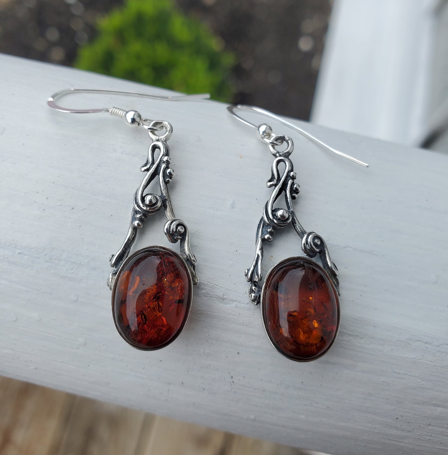 925 Sterling Silver Genuine Amber Drop Earrings