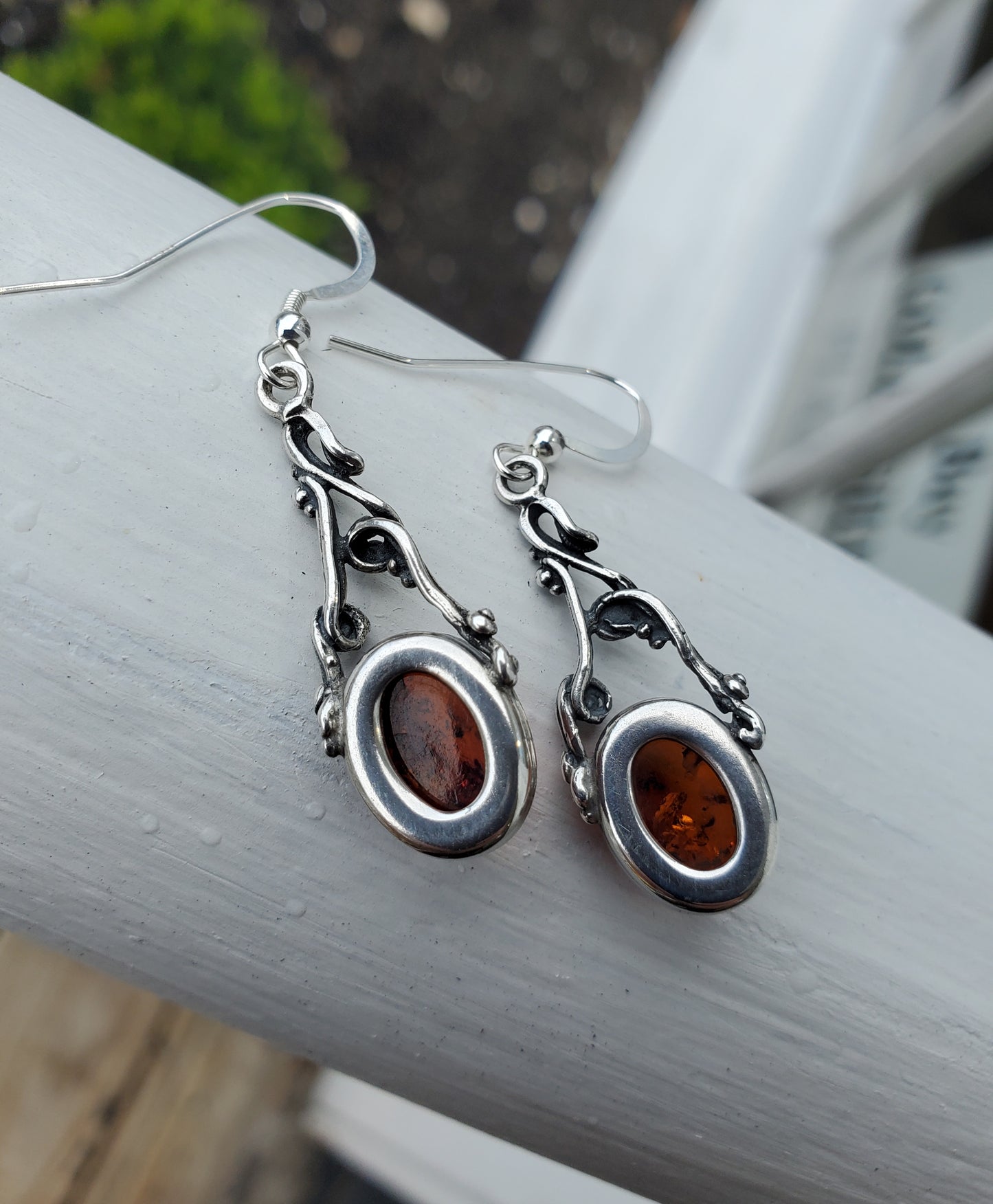 925 Sterling Silver Genuine Amber Drop Earrings