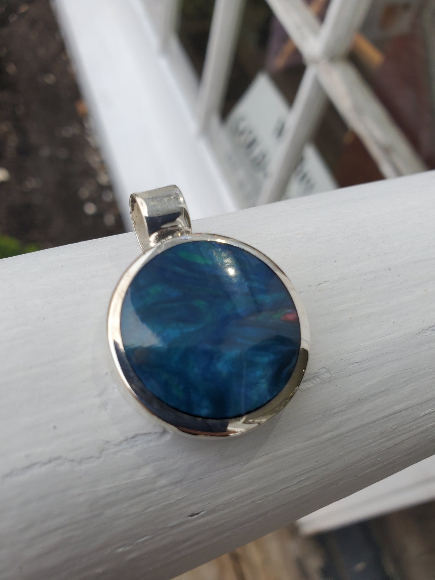 925 Sterling Silver "My World's an Ocean" Pendant w/ glittering Blue Oil Based Enamel