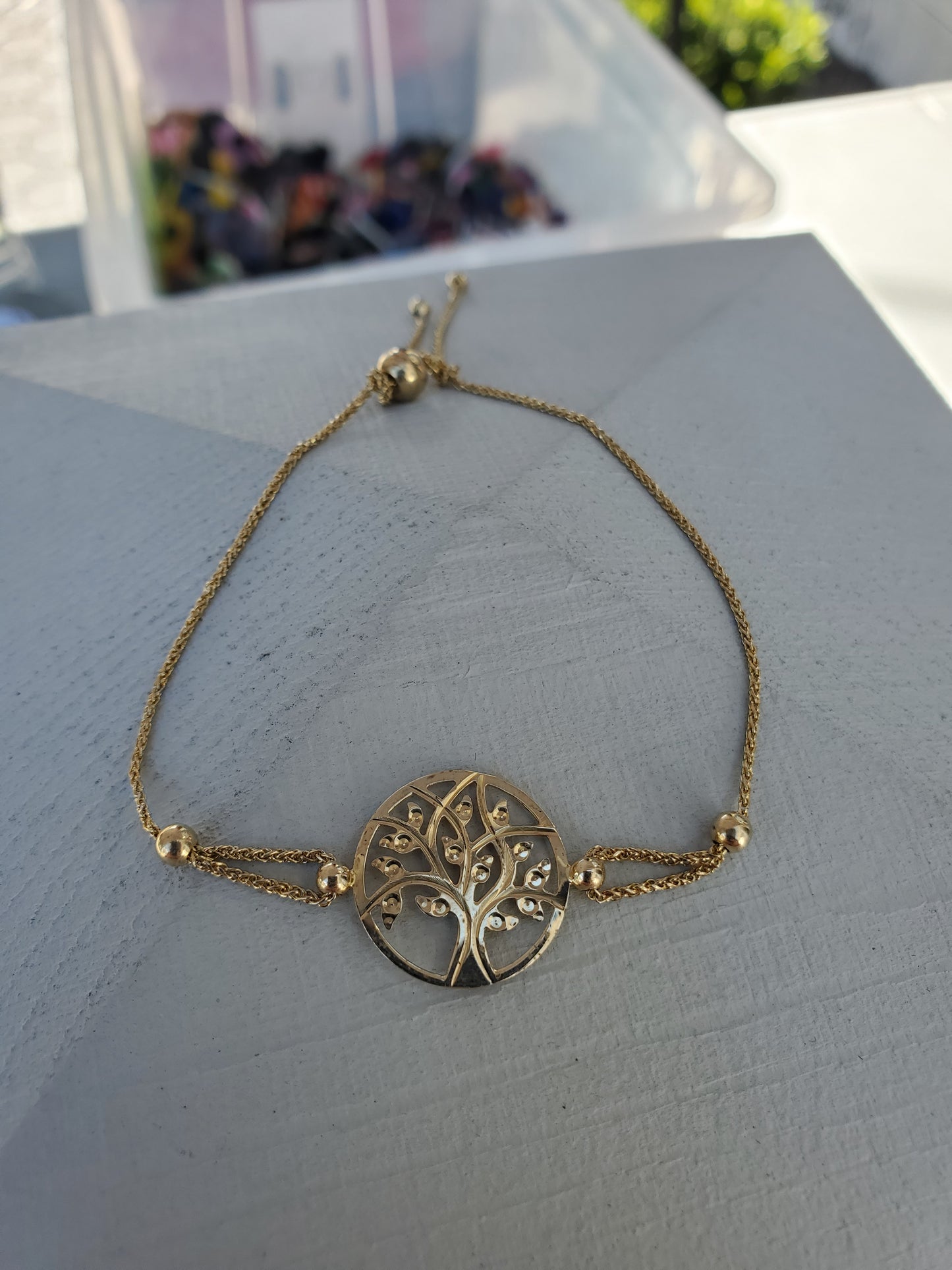 14k gold Tree of Life Ladies Diamond Cut adjustable bracelet