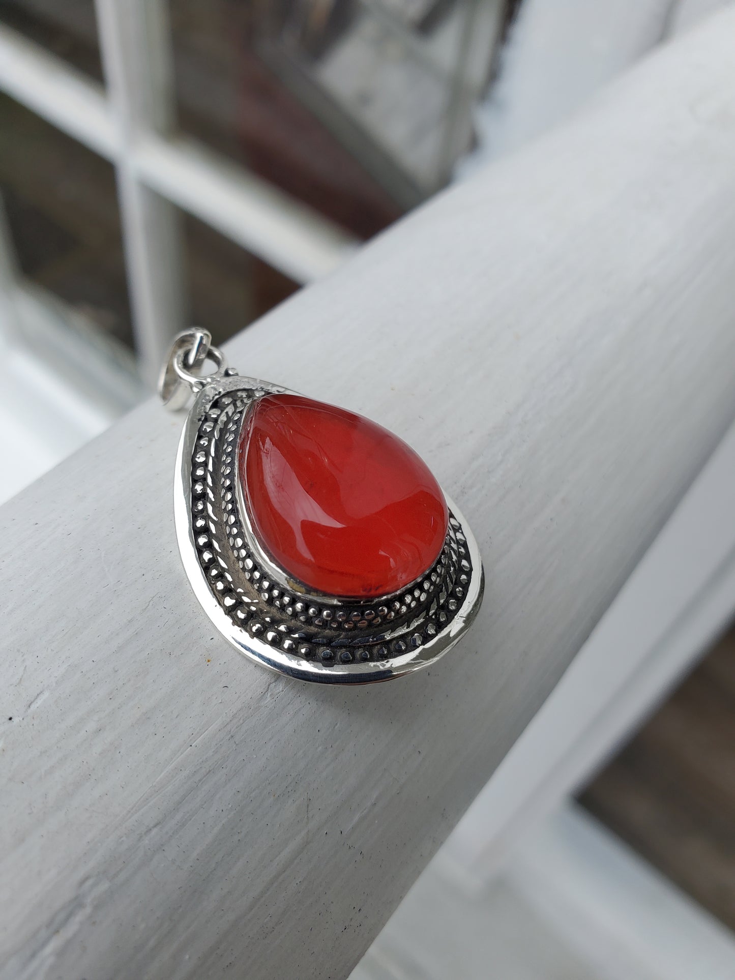 925 Sterling Silver Vampire Queen Teardrop Blood Oxidized Pendant